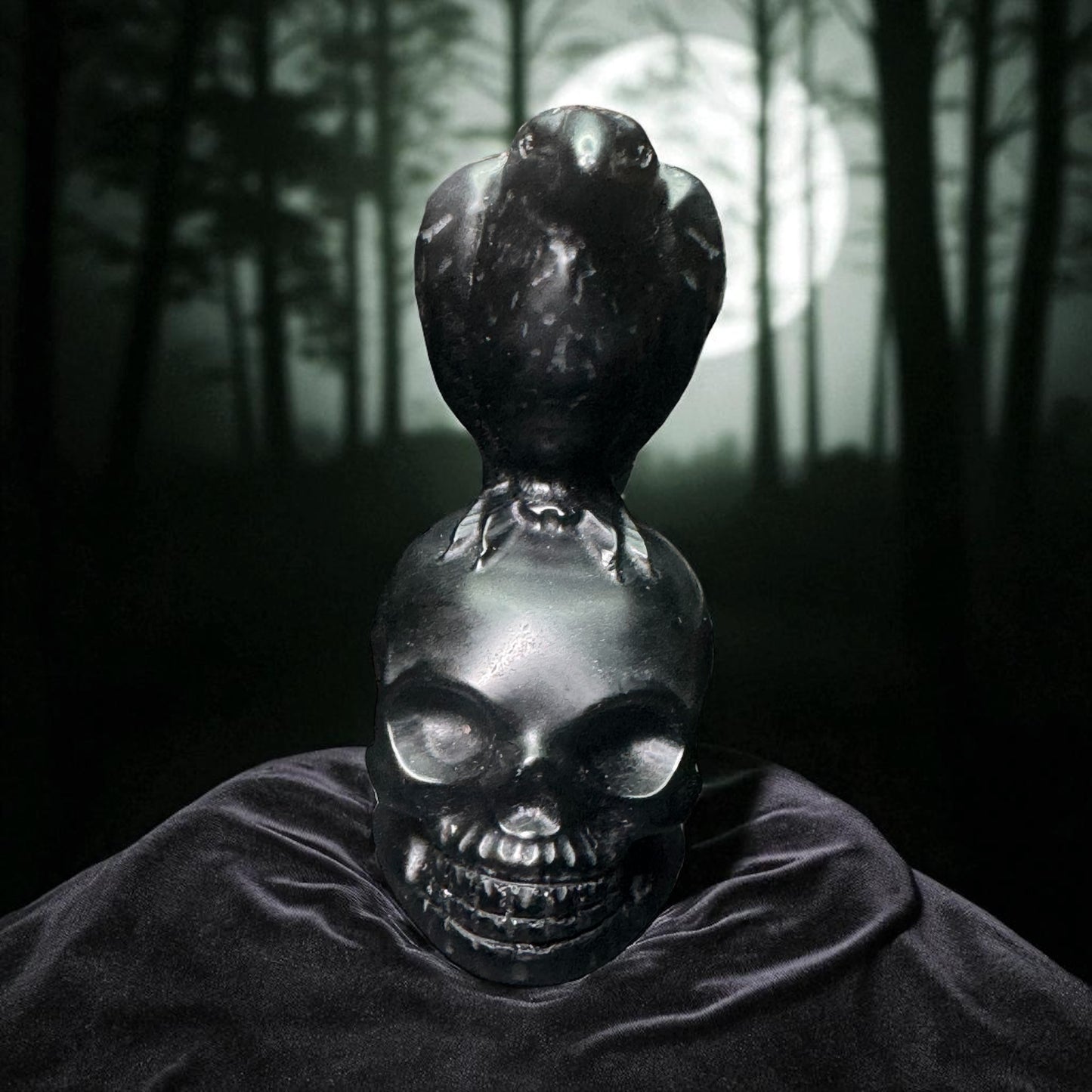 Black Obsidian Raven on Skull
