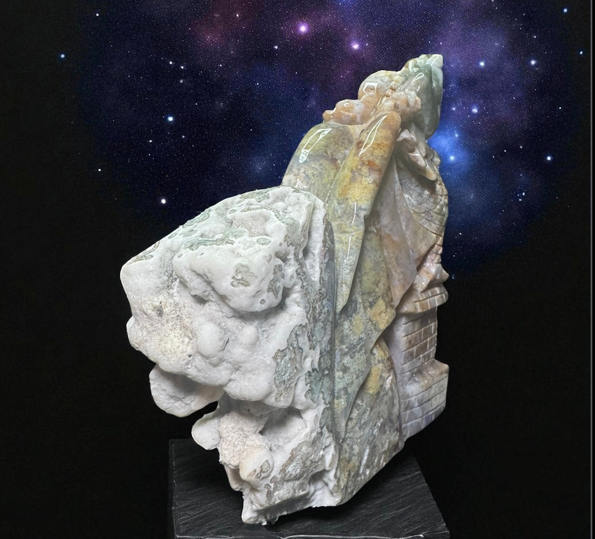 Moss Agate Dragon & Castle