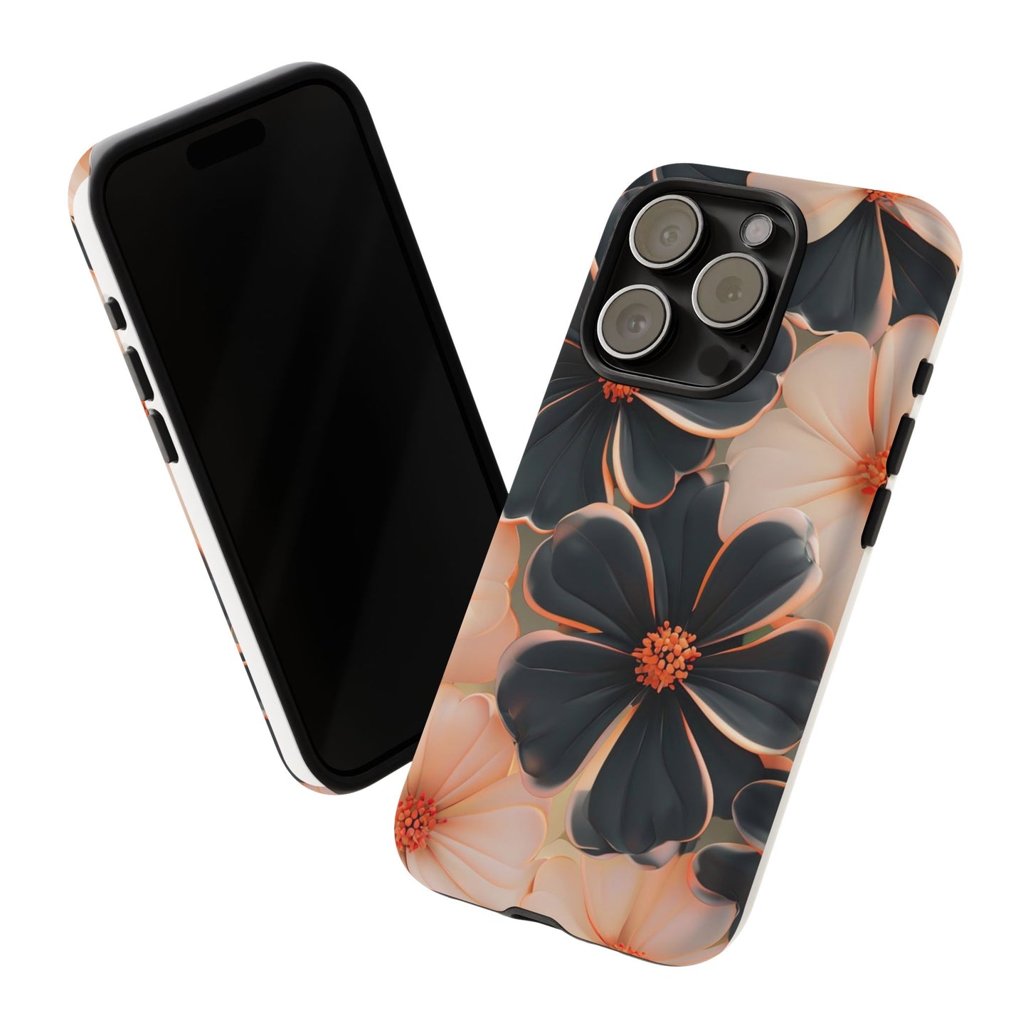 Elegant Black & Peach Floral - Phone Case