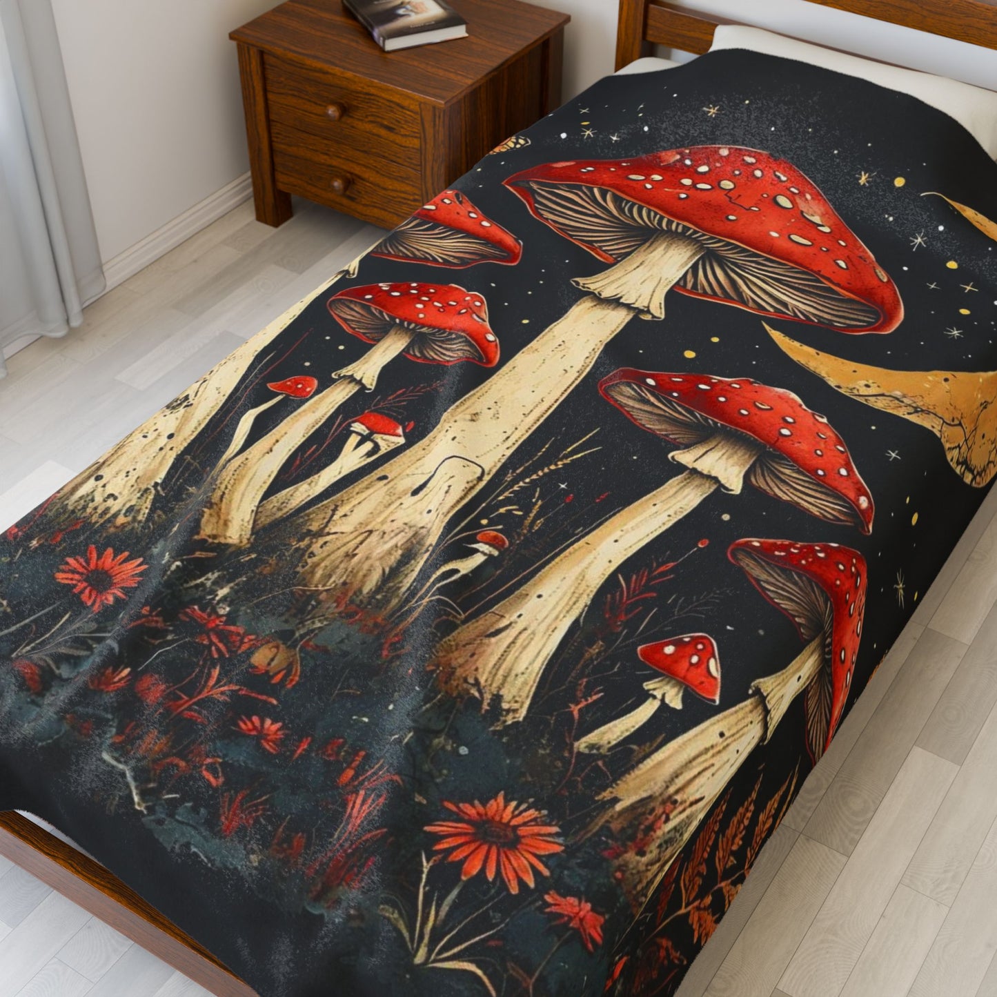 Boho Mushroom Moon - Velveteen Plush Blanket