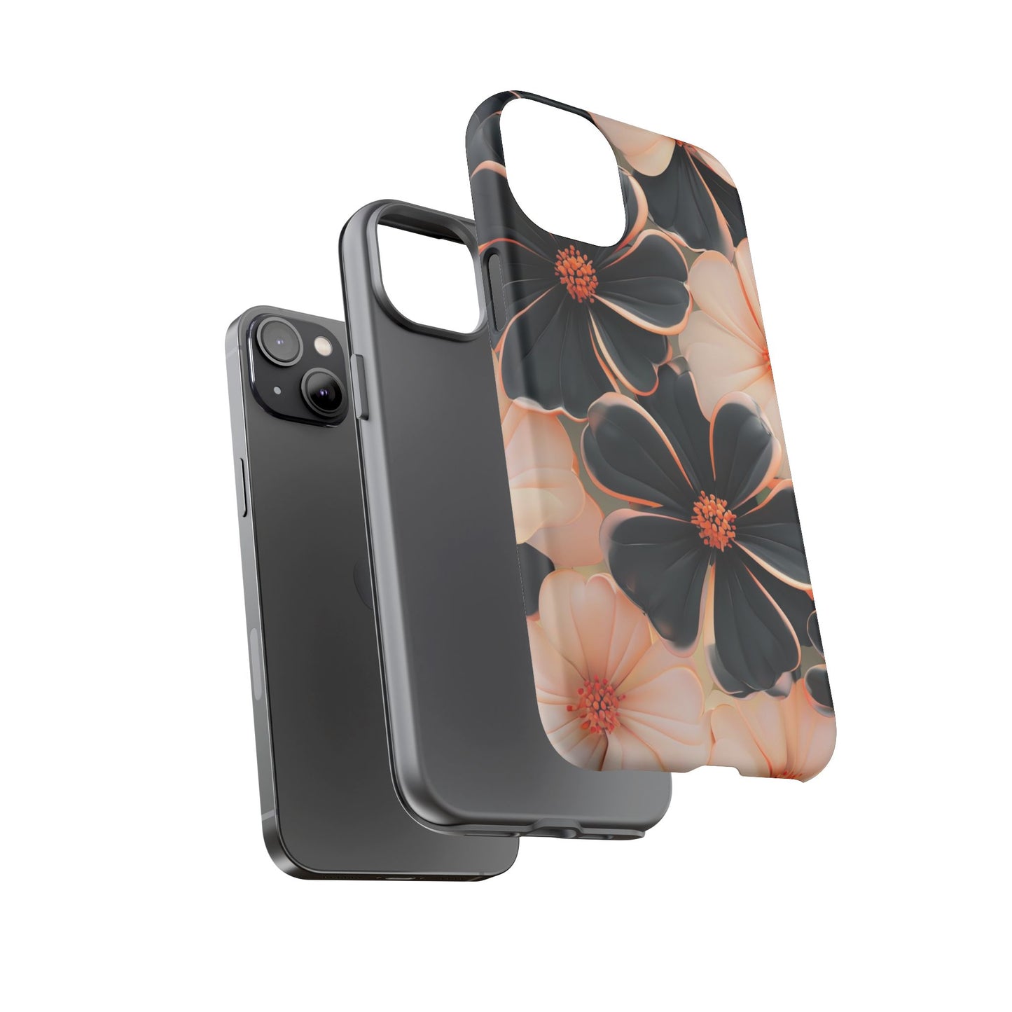 Elegant Black & Peach Floral - Phone Case