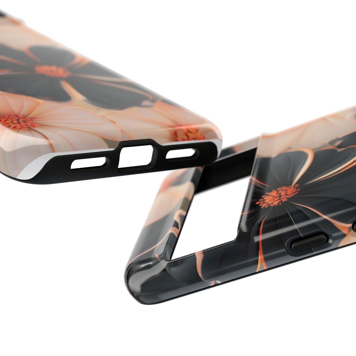 Elegant Black & Peach Floral - Phone Case