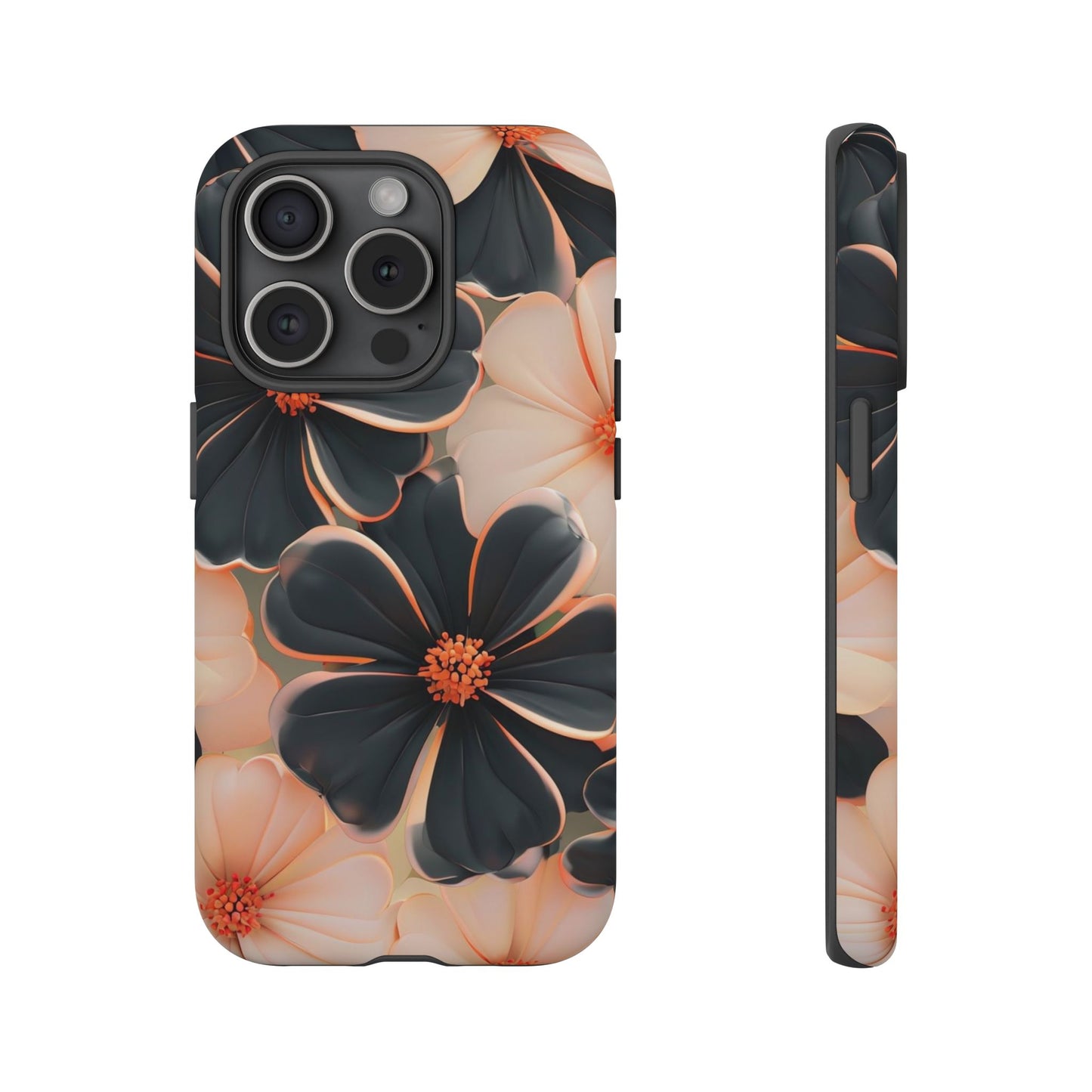 Elegant Black & Peach Floral - Phone Case