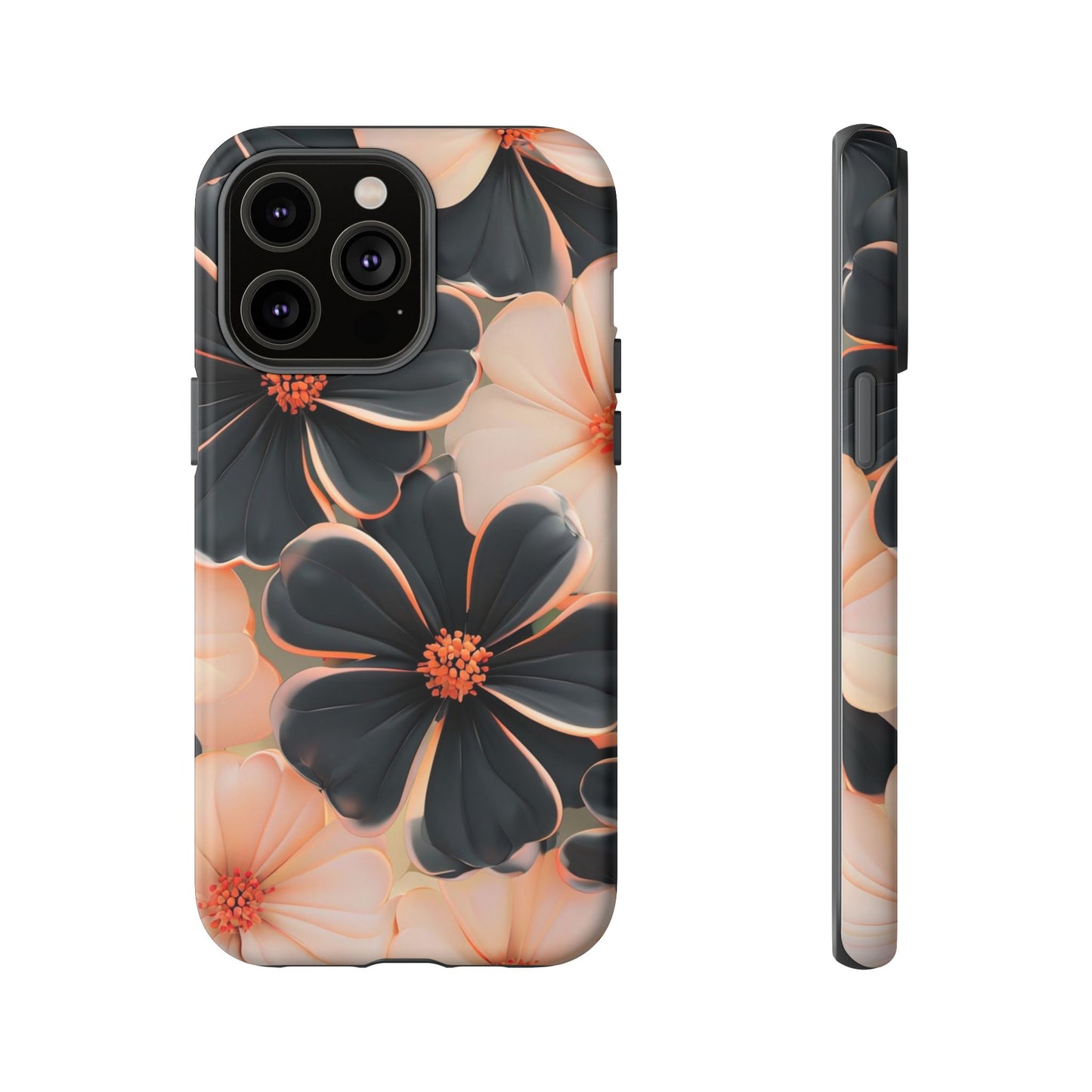 Elegant Black & Peach Floral - Phone Case