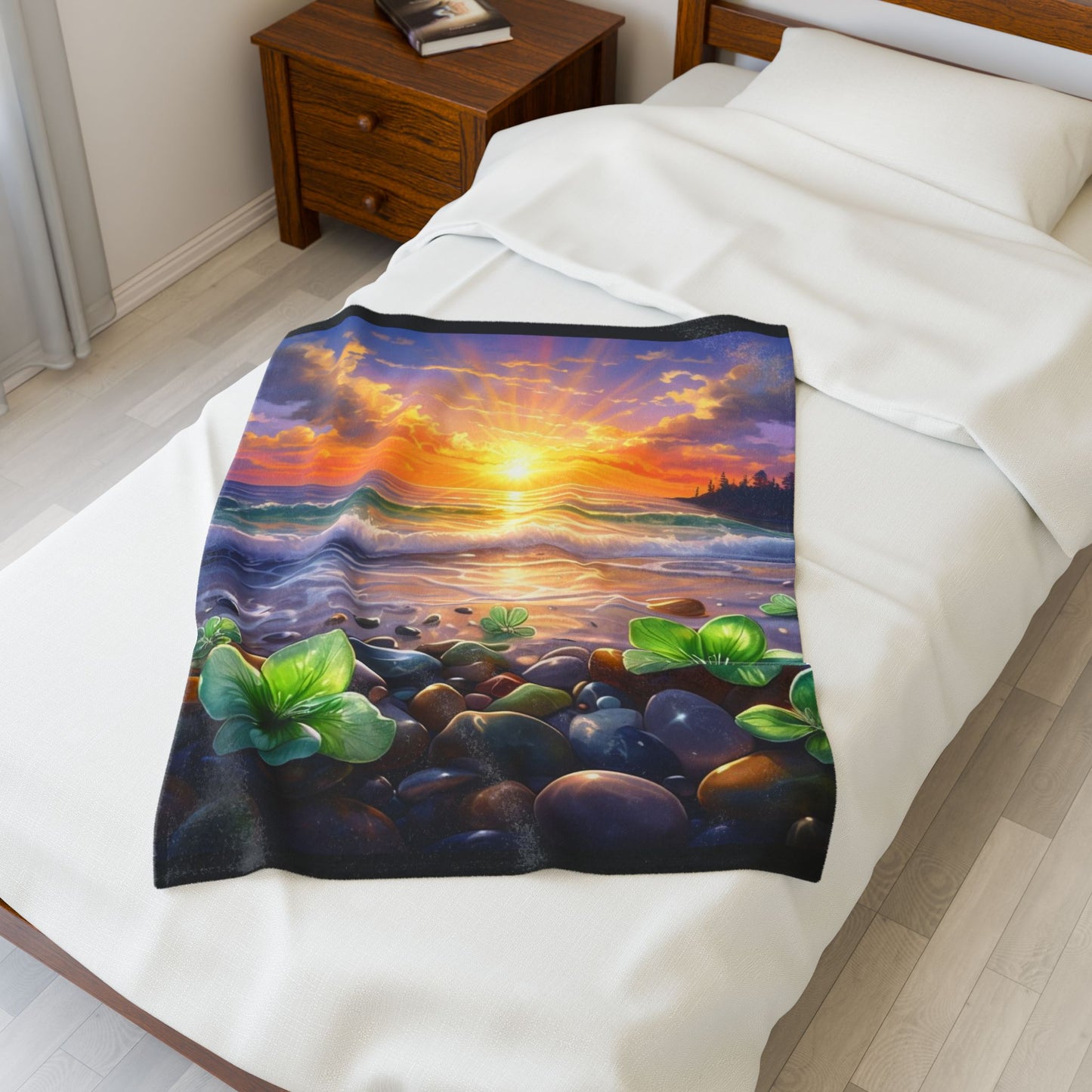 Ocean Sunrise Serenity - Velveteen Plush Blanket