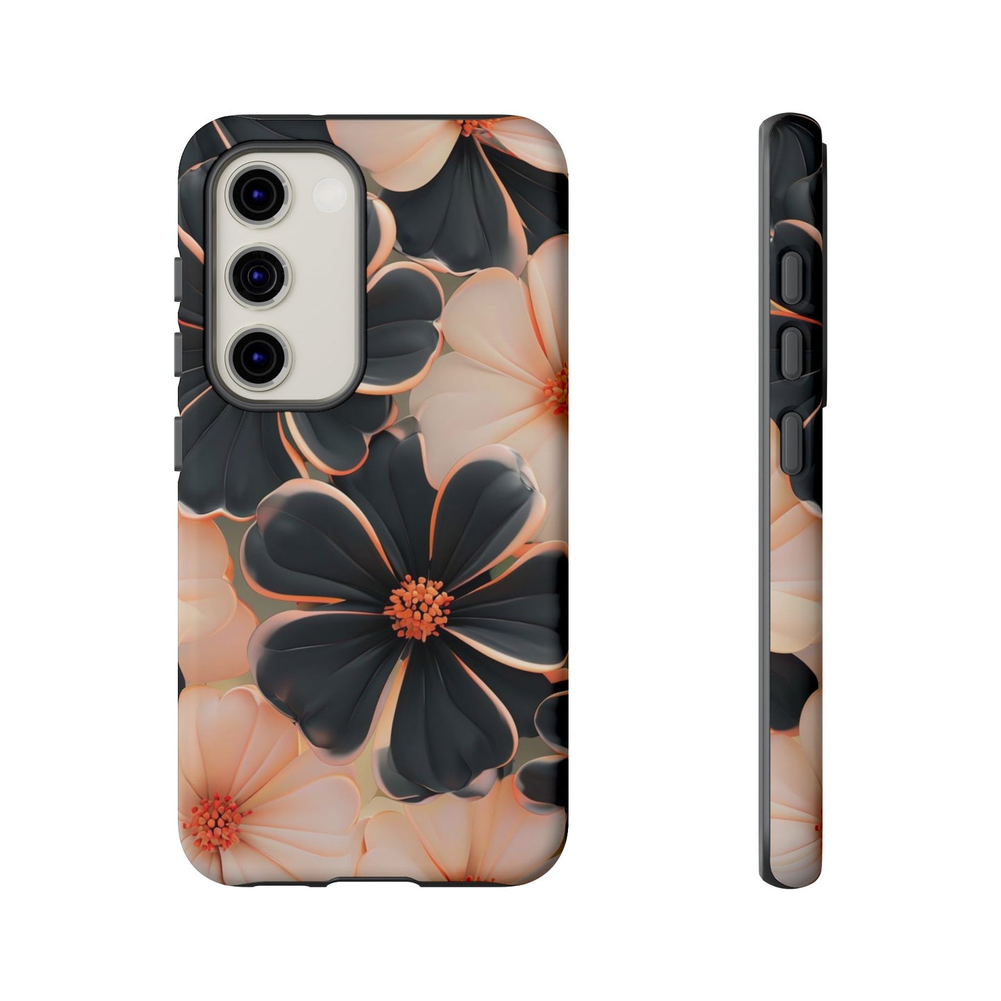 Elegant Black & Peach Floral - Phone Case