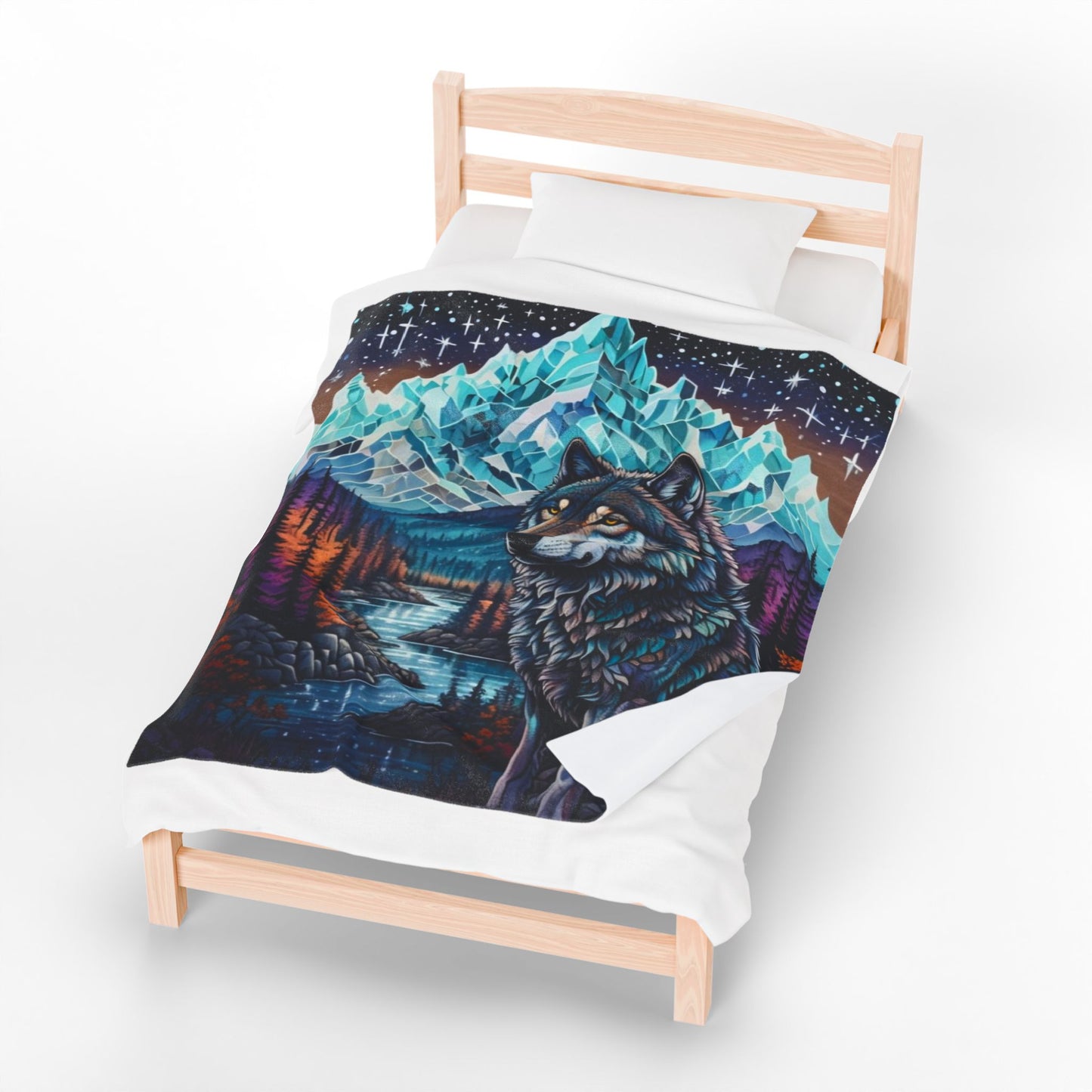 Mystic Wolf Mountain - Velveteen Plush Blanket