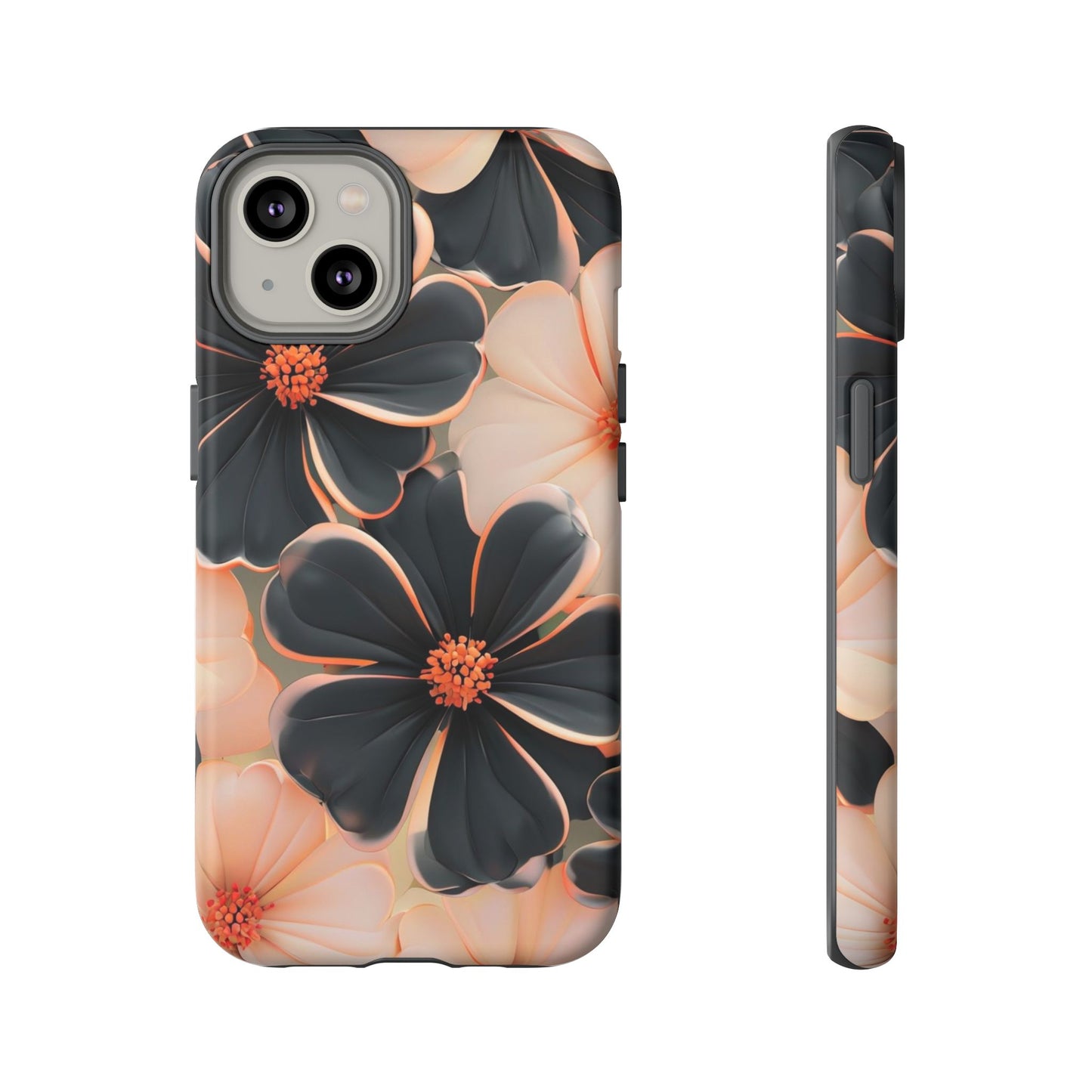 Elegant Black & Peach Floral - Phone Case