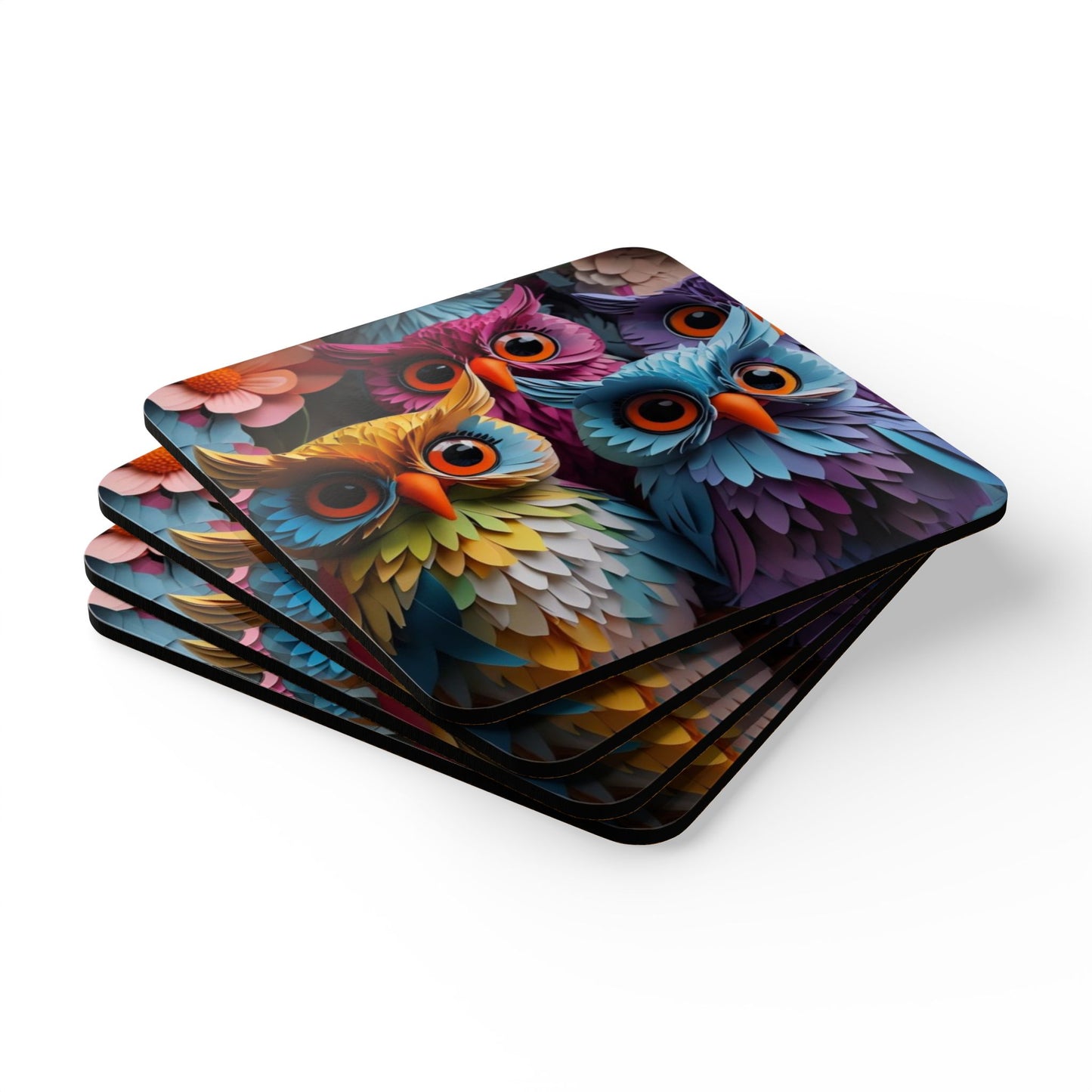 Colorful 3D Owl - Coaster Set