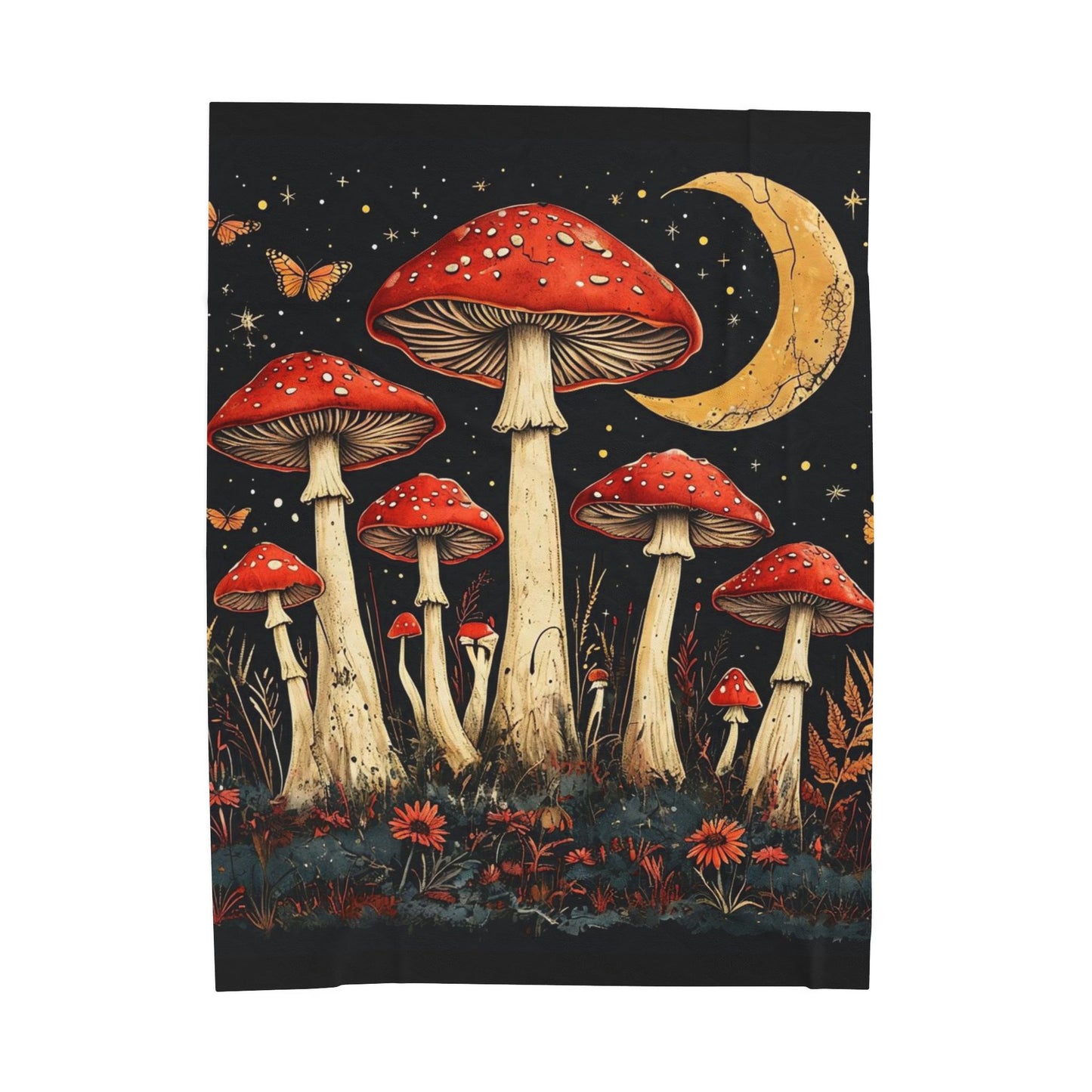 Boho Mushroom Moon - Velveteen Plush Blanket