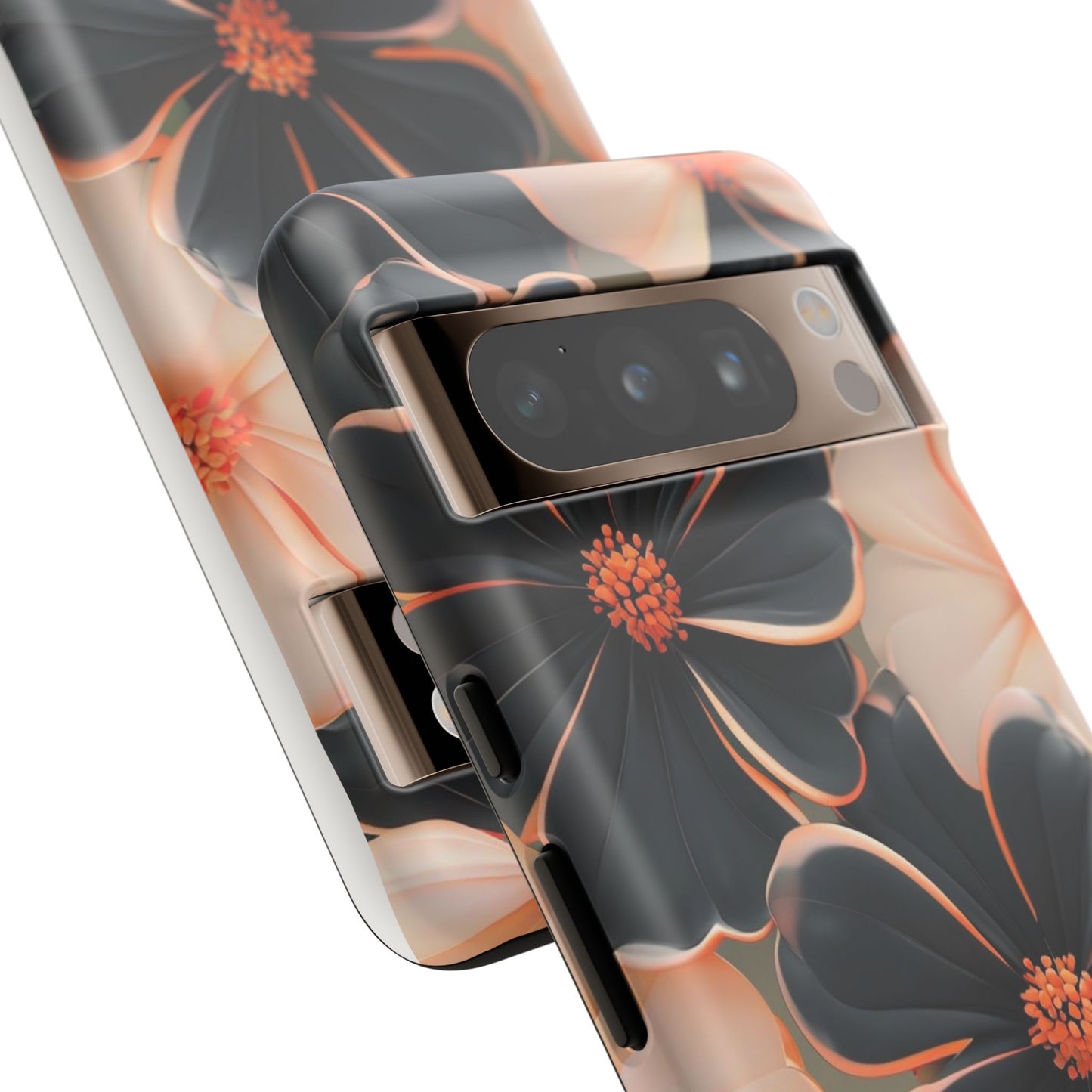 Elegant Black & Peach Floral - Phone Case