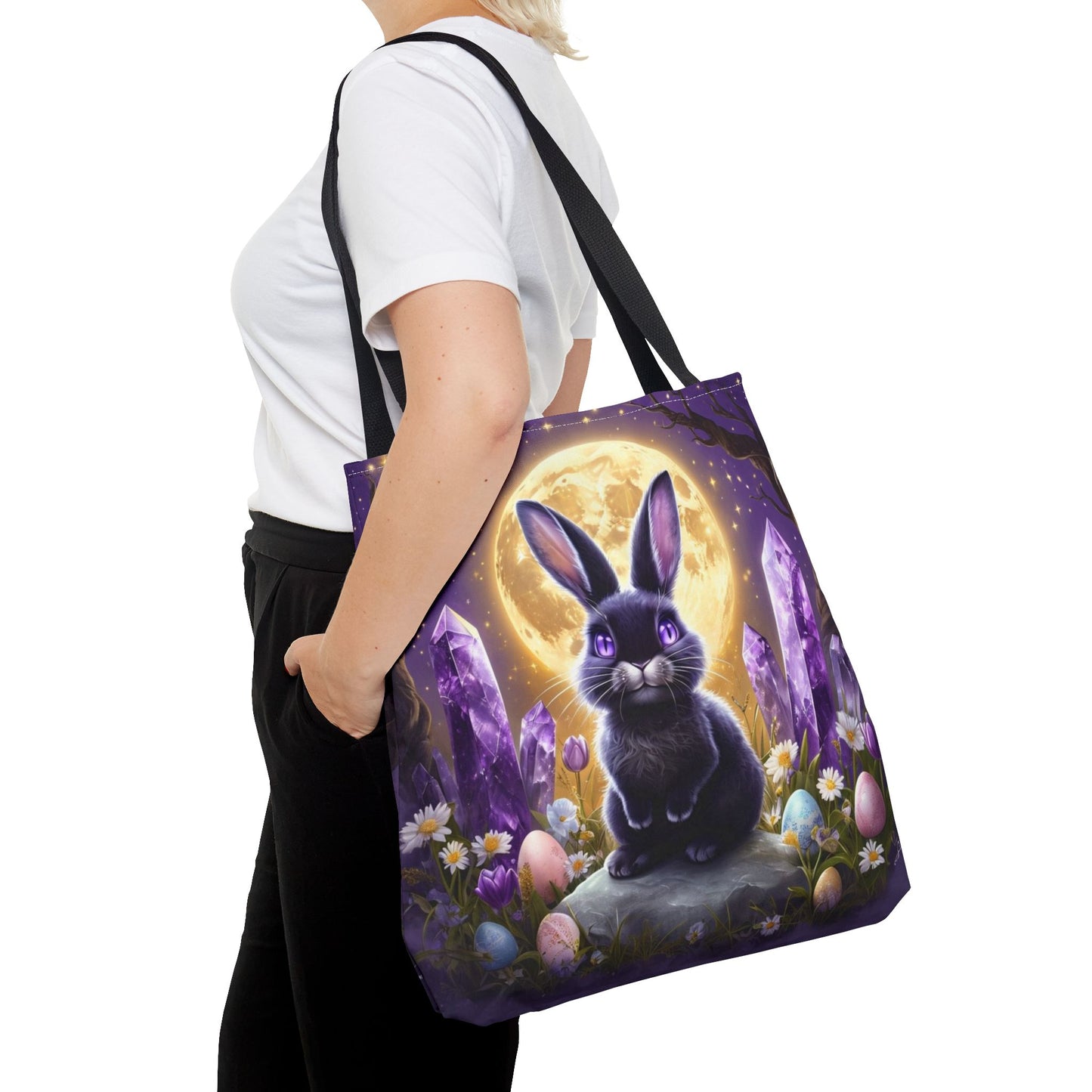 Moonlit Bunny with Amethyst Crystals - Tote Bag