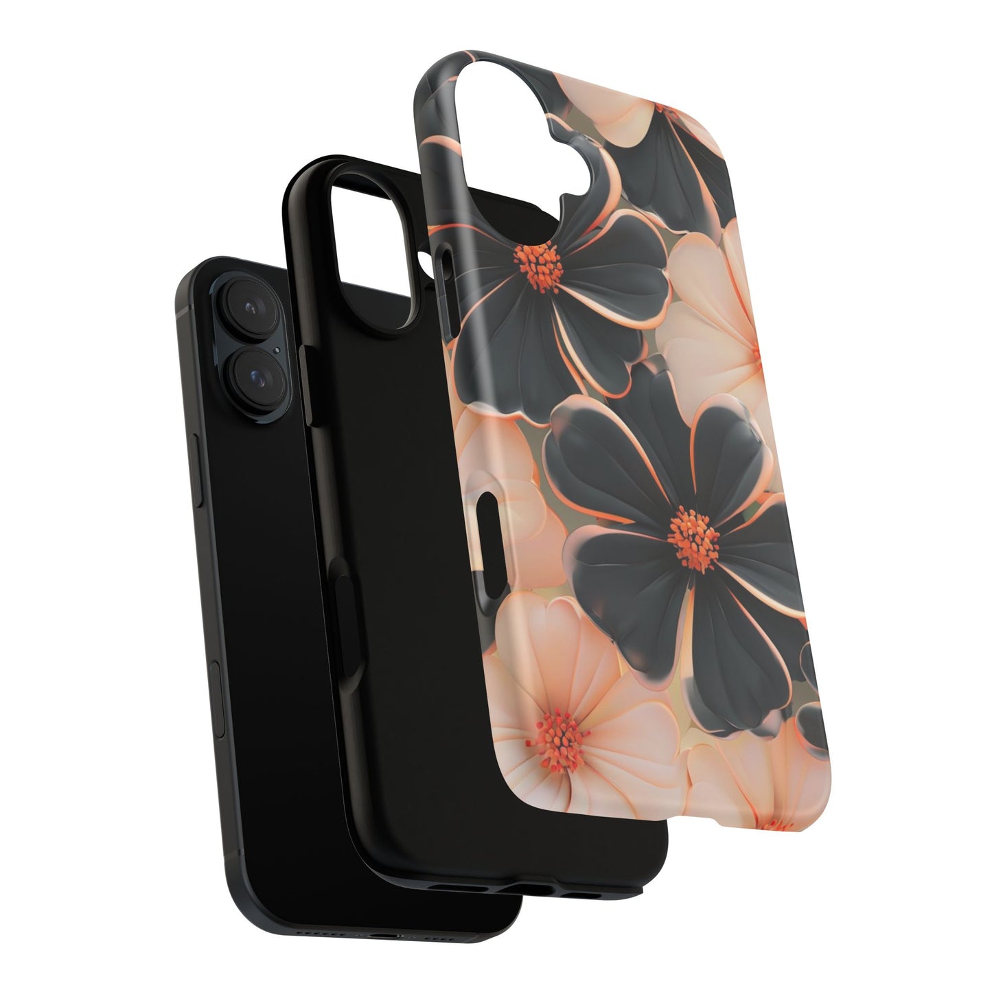 Elegant Black & Peach Floral - Phone Case