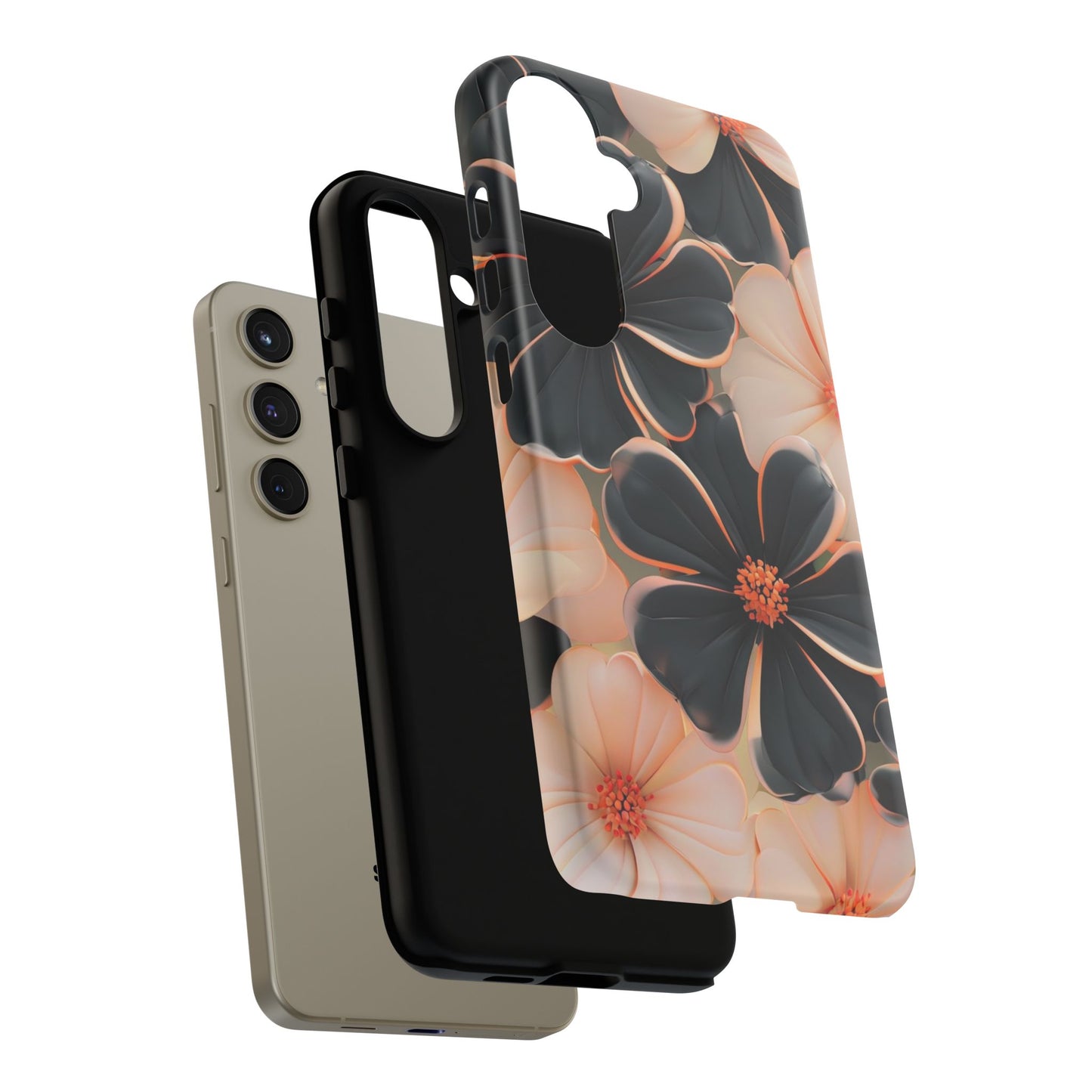 Elegant Black & Peach Floral - Phone Case