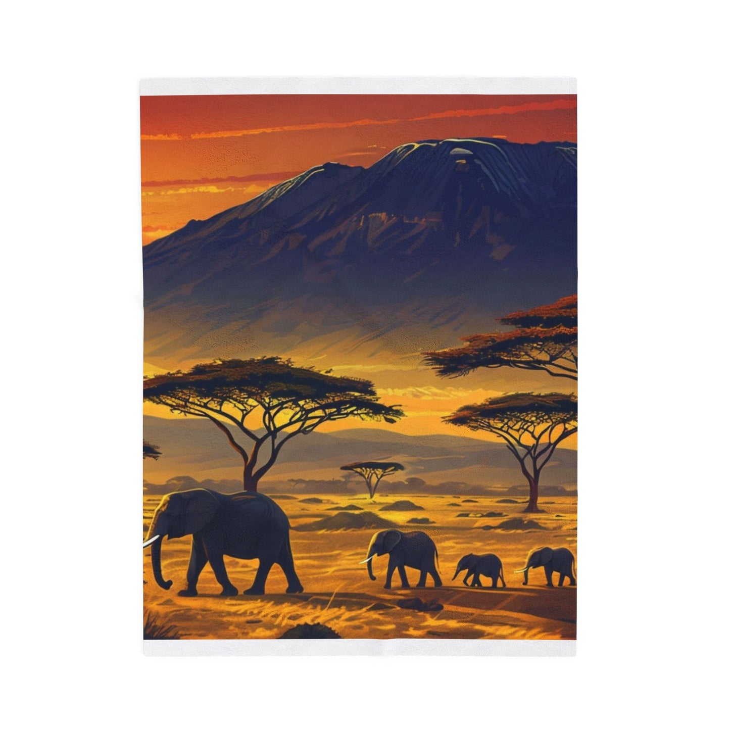 African Safari Sunset - Velveteen Plush Blanket