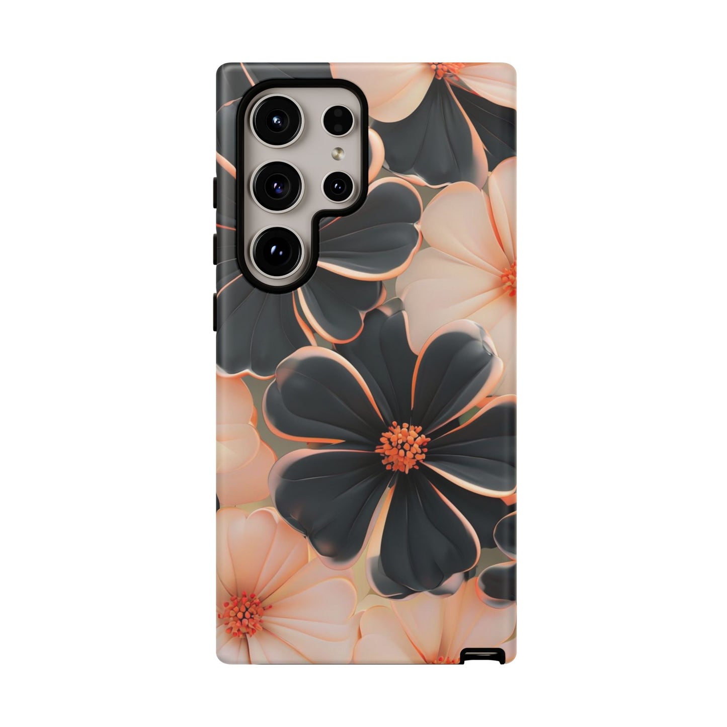 Elegant Black & Peach Floral - Phone Case