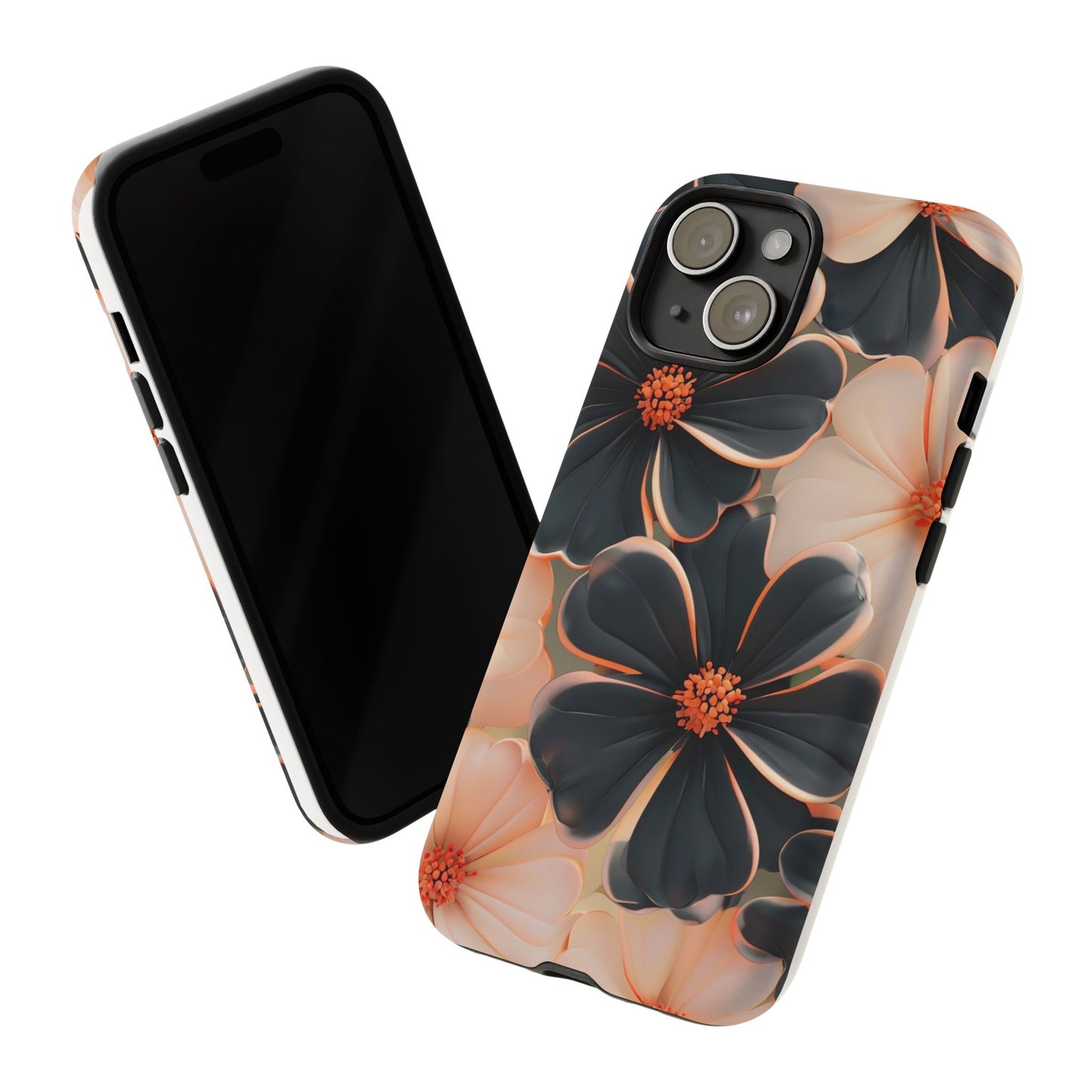 Elegant Black & Peach Floral - Phone Case