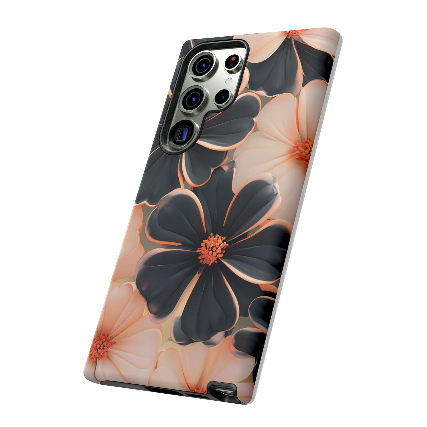 Elegant Black & Peach Floral - Phone Case