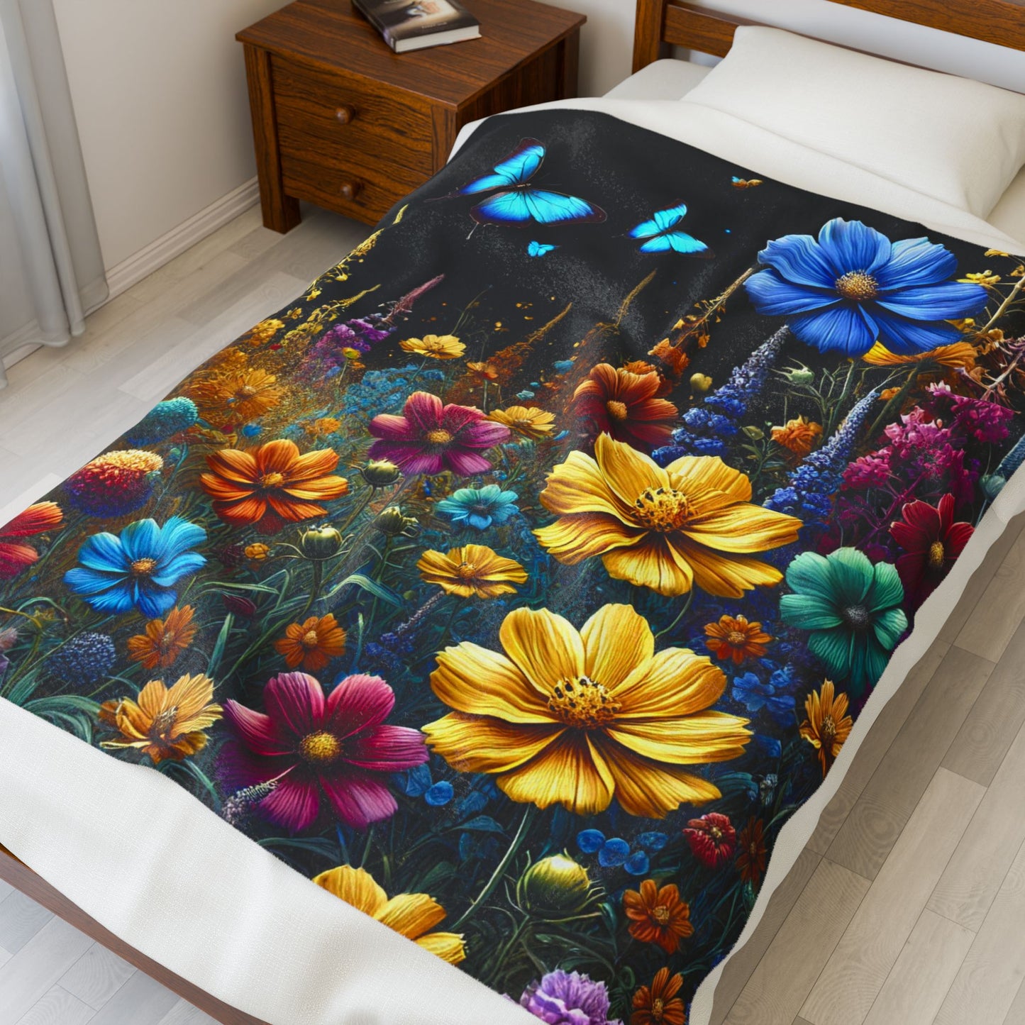 Whimsical Floral Meadow - Velveteen Plush Blanket