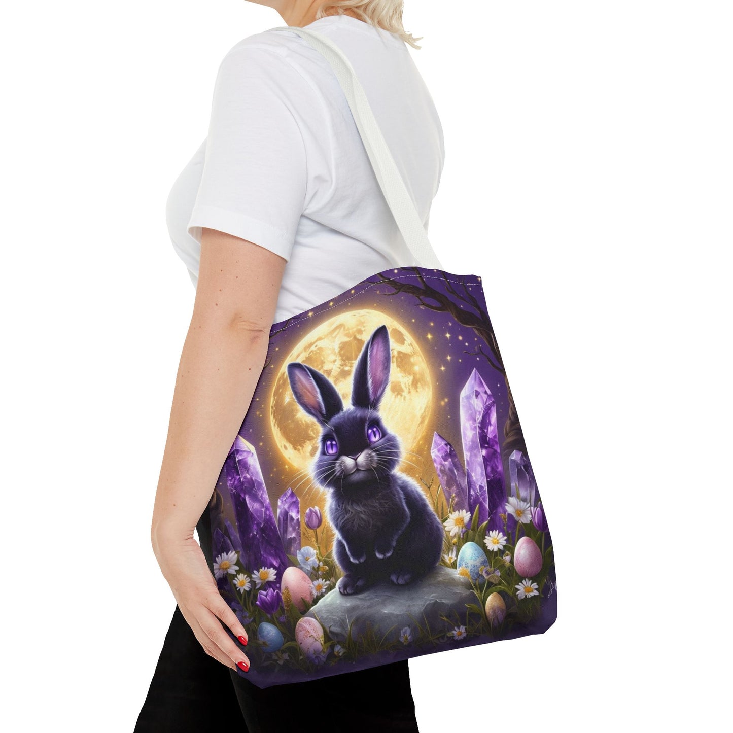 Moonlit Bunny with Amethyst Crystals - Tote Bag