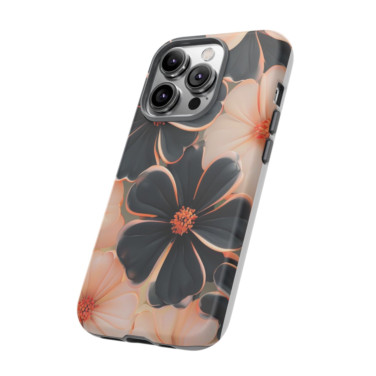 Elegant Black & Peach Floral - Phone Case