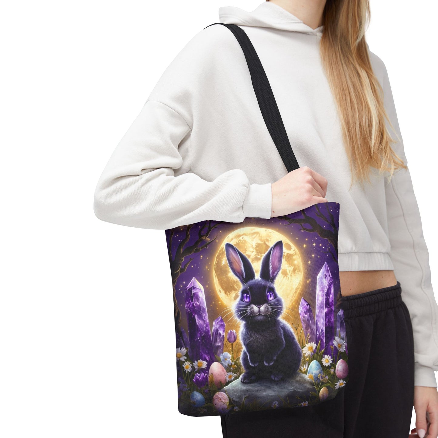 Moonlit Bunny with Amethyst Crystals - Tote Bag