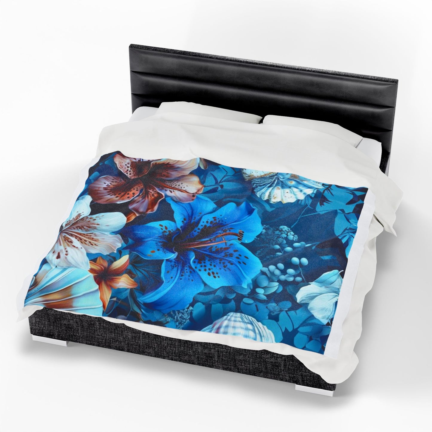 Blue Floral Fantasy - Velveteen Plush Blanket