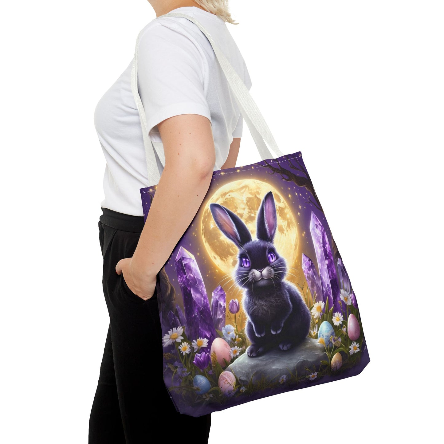 Moonlit Bunny with Amethyst Crystals - Tote Bag
