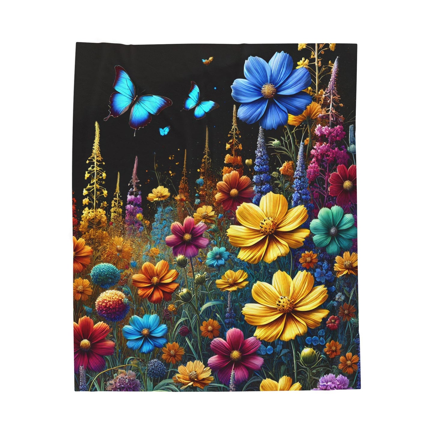 Whimsical Floral Meadow - Velveteen Plush Blanket