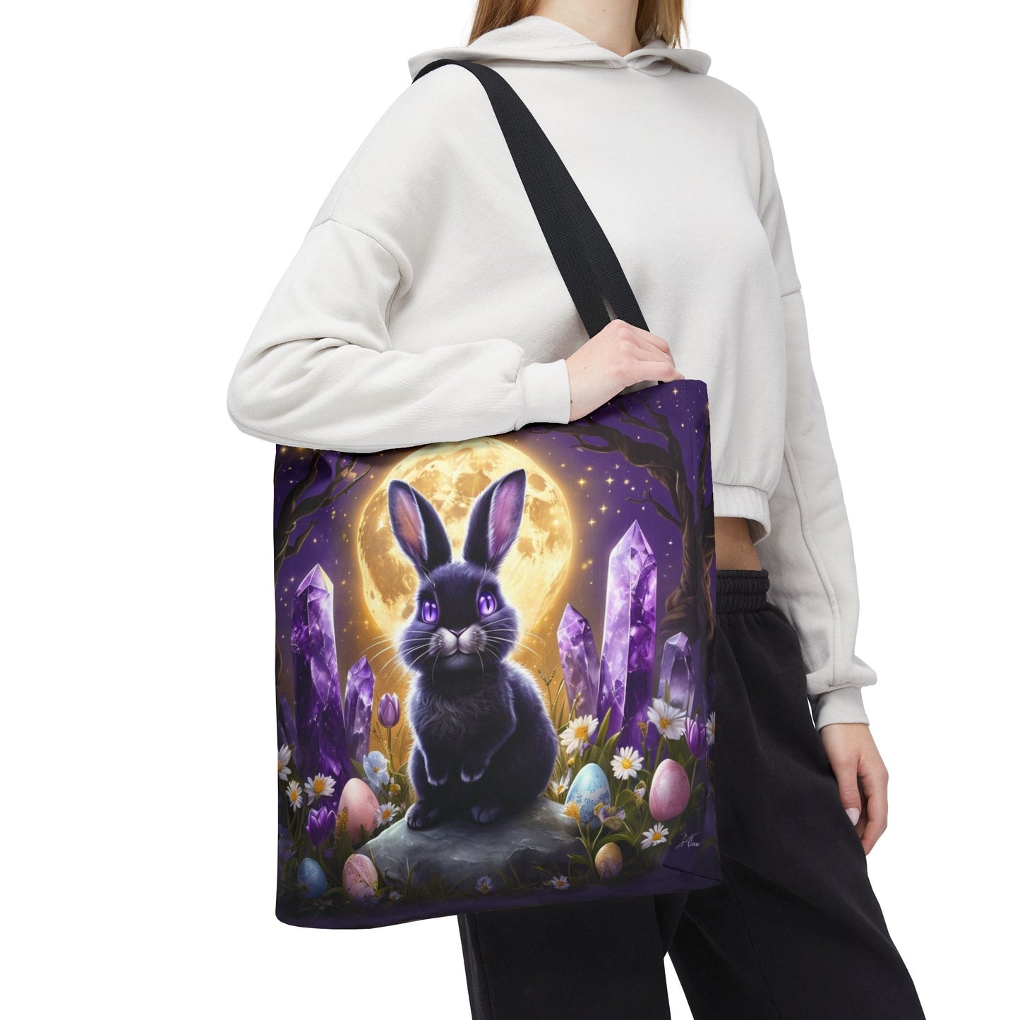 Moonlit Bunny with Amethyst Crystals - Tote Bag