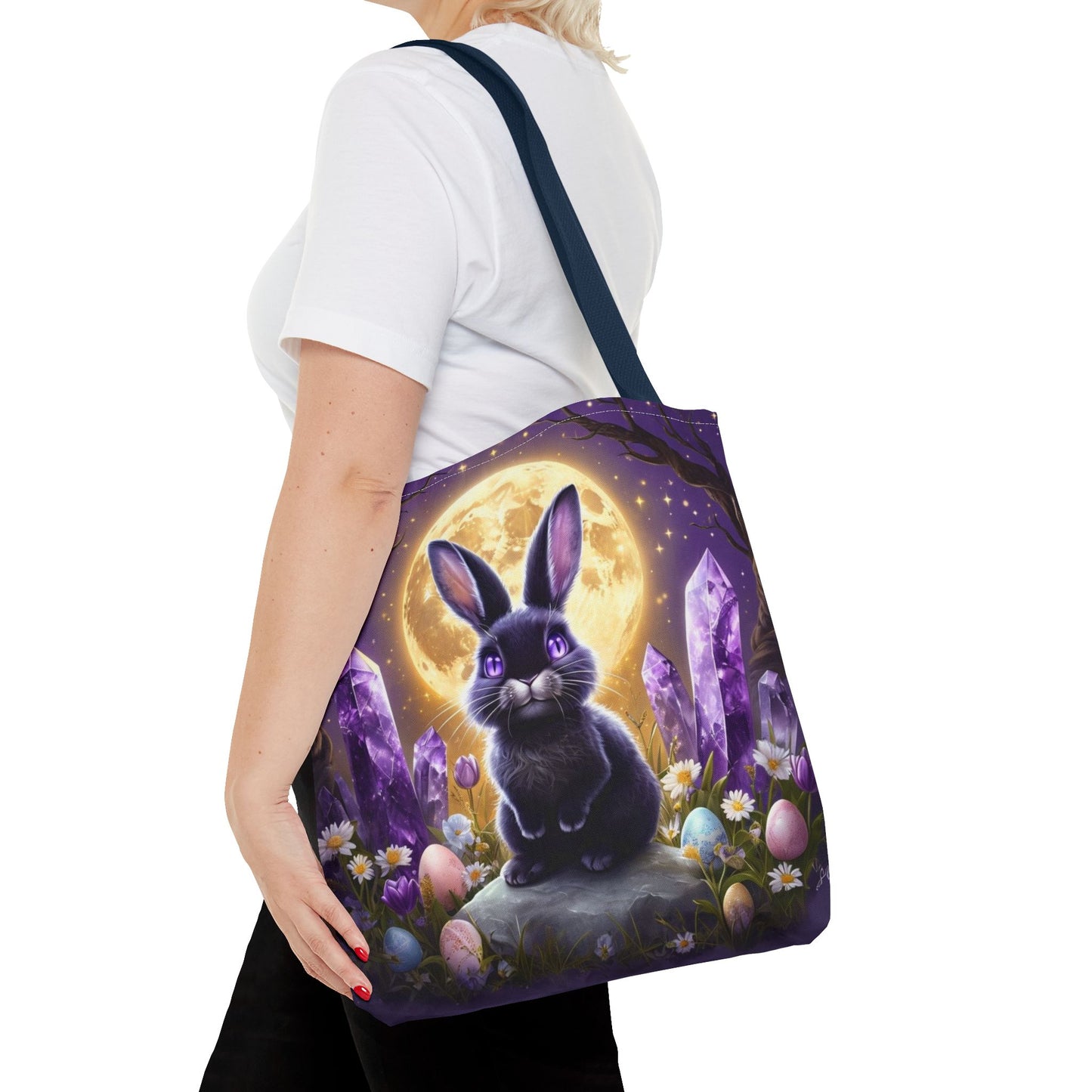 Moonlit Bunny with Amethyst Crystals - Tote Bag