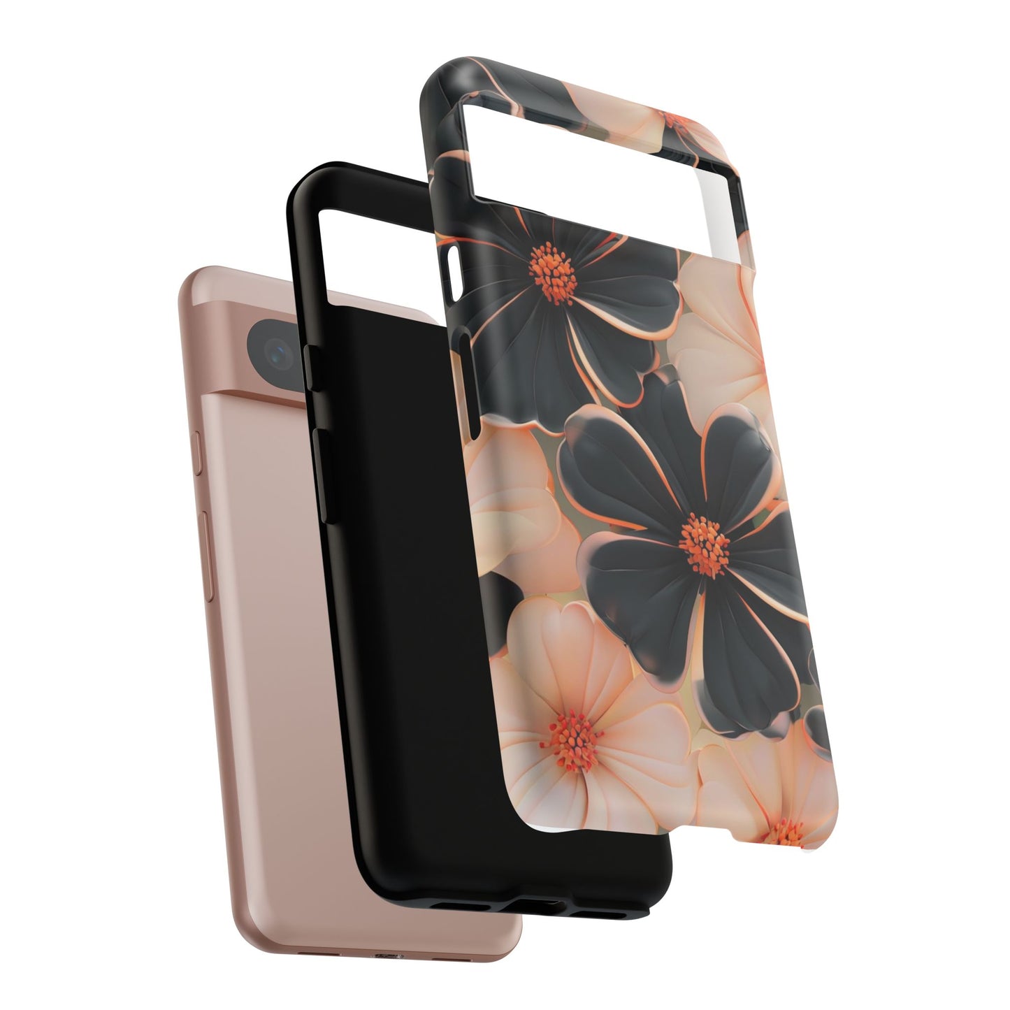 Elegant Black & Peach Floral - Phone Case