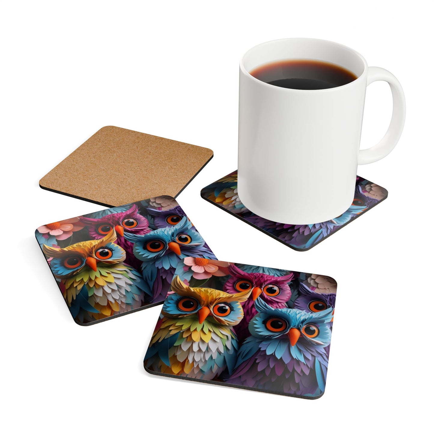 Colorful 3D Owl - Coaster Set