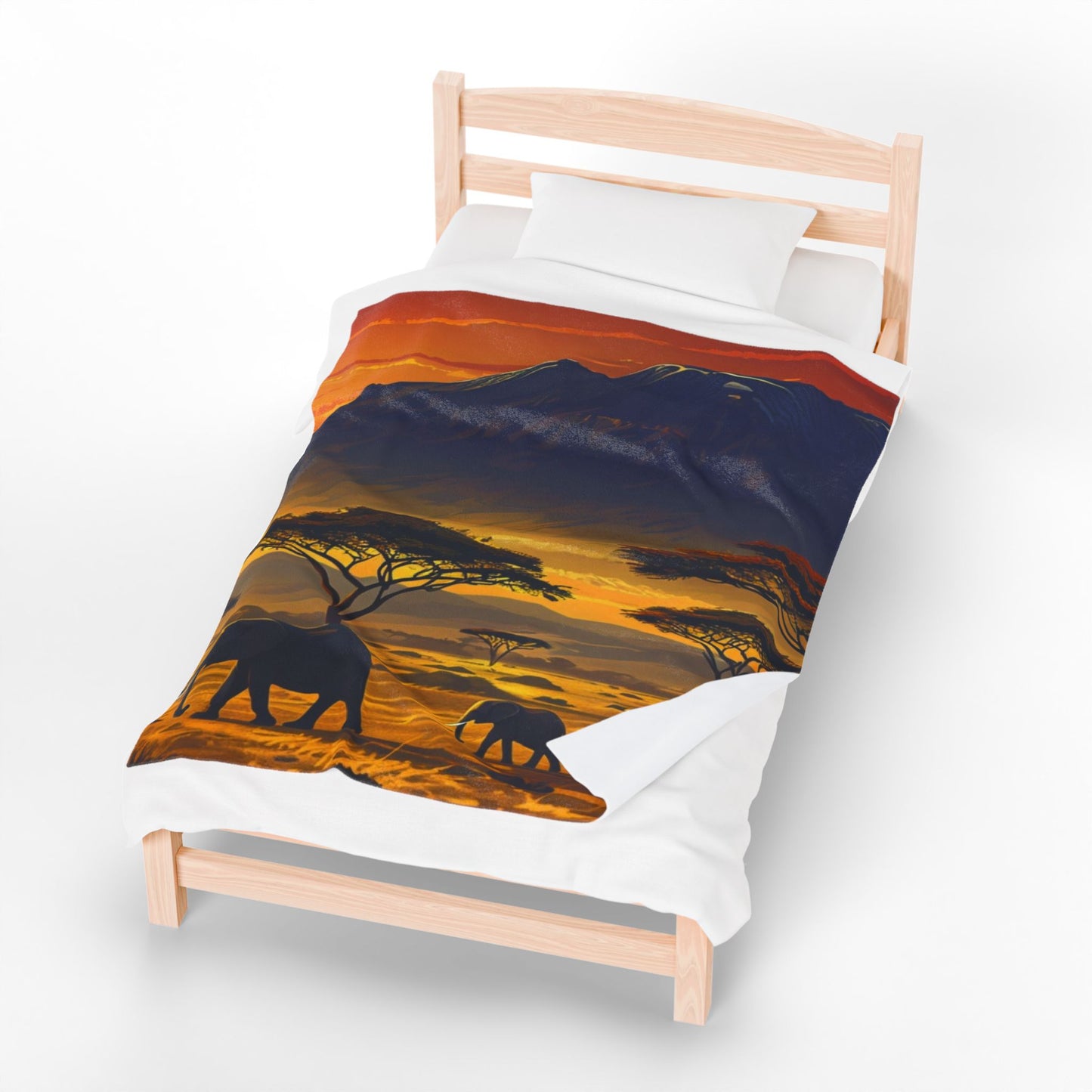 African Safari Sunset - Velveteen Plush Blanket