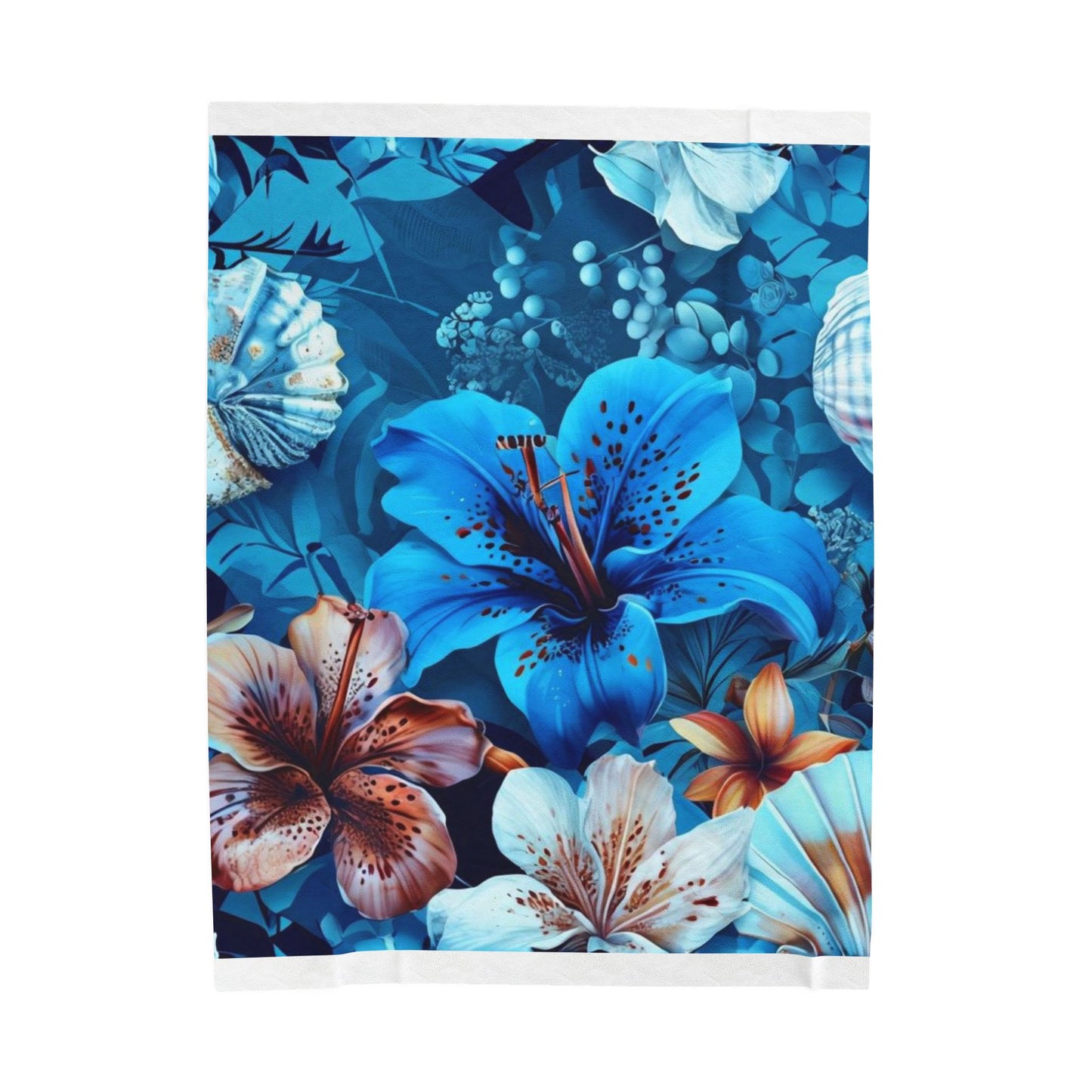 Blue Floral Fantasy - Velveteen Plush Blanket