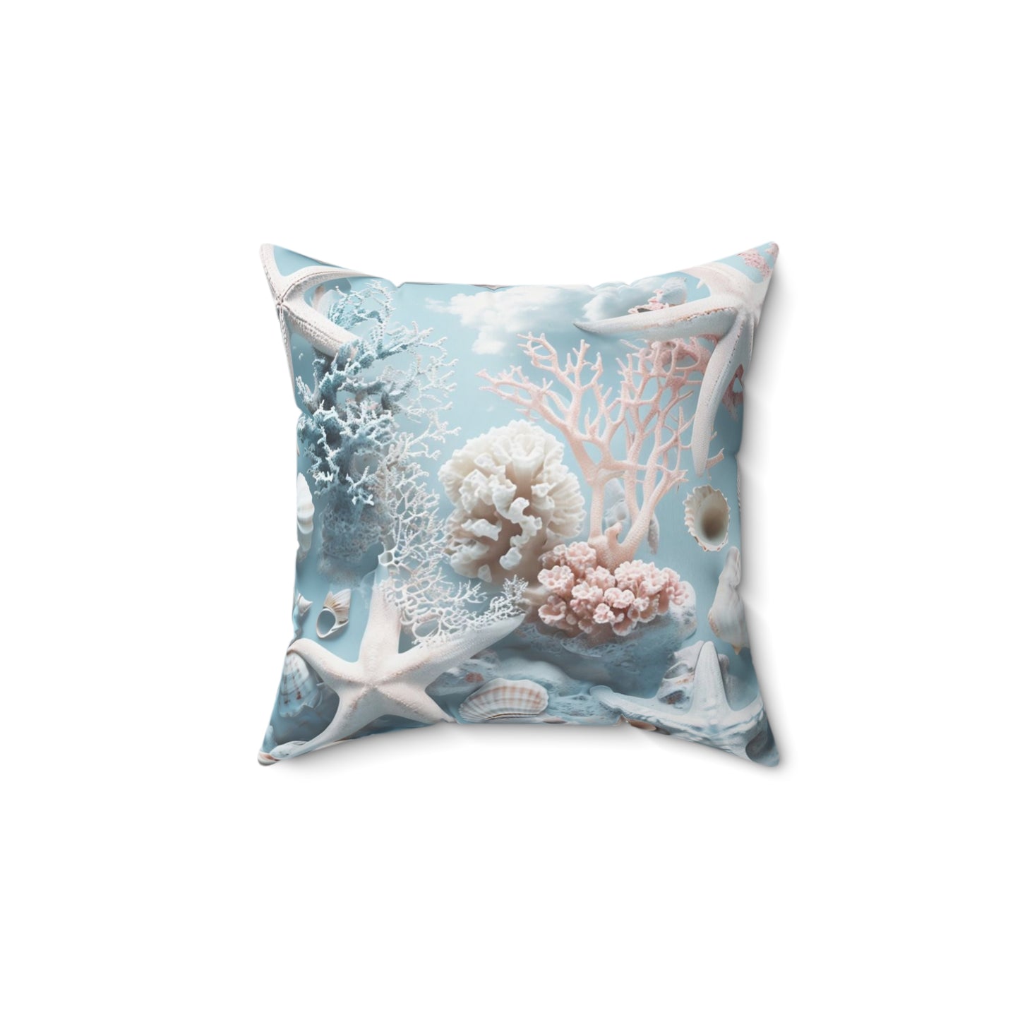 Coastal Coral & Seashell - Polyester Square Pillow