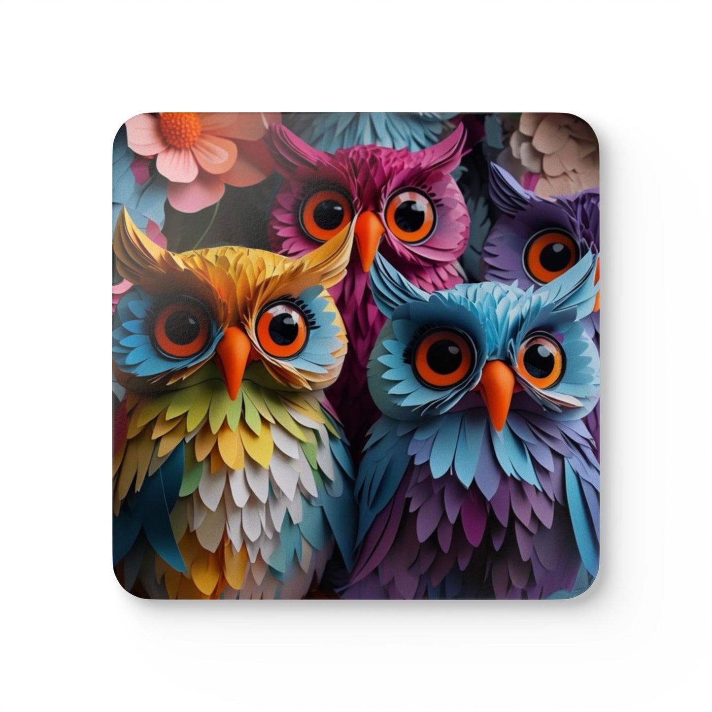 Colorful 3D Owl - Coaster Set