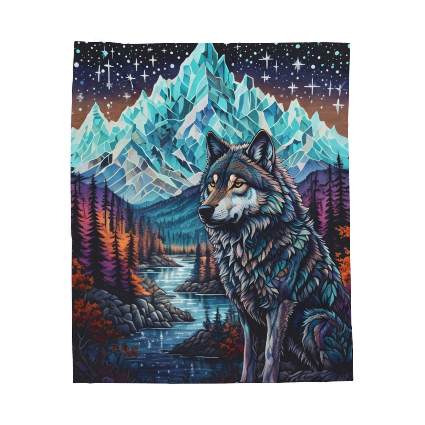 Mystic Wolf Mountain - Velveteen Plush Blanket