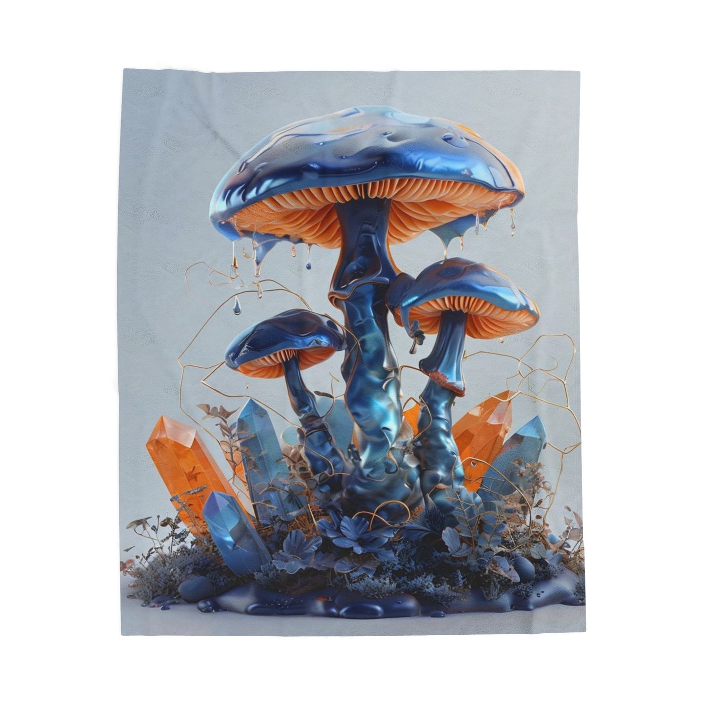 Enchanted Blue Mushrooms & Crystals - Plush Blanket