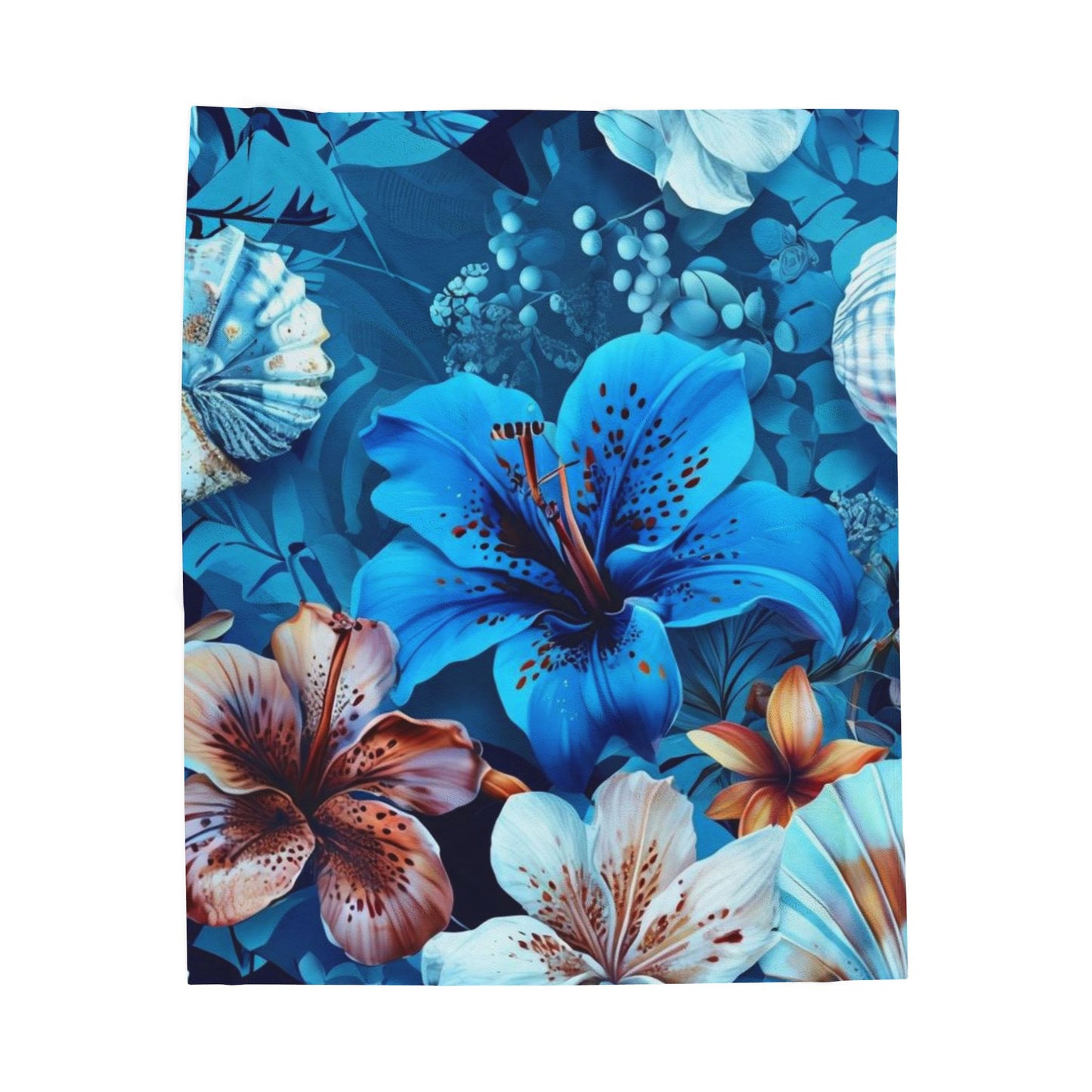 Blue Floral Fantasy - Velveteen Plush Blanket