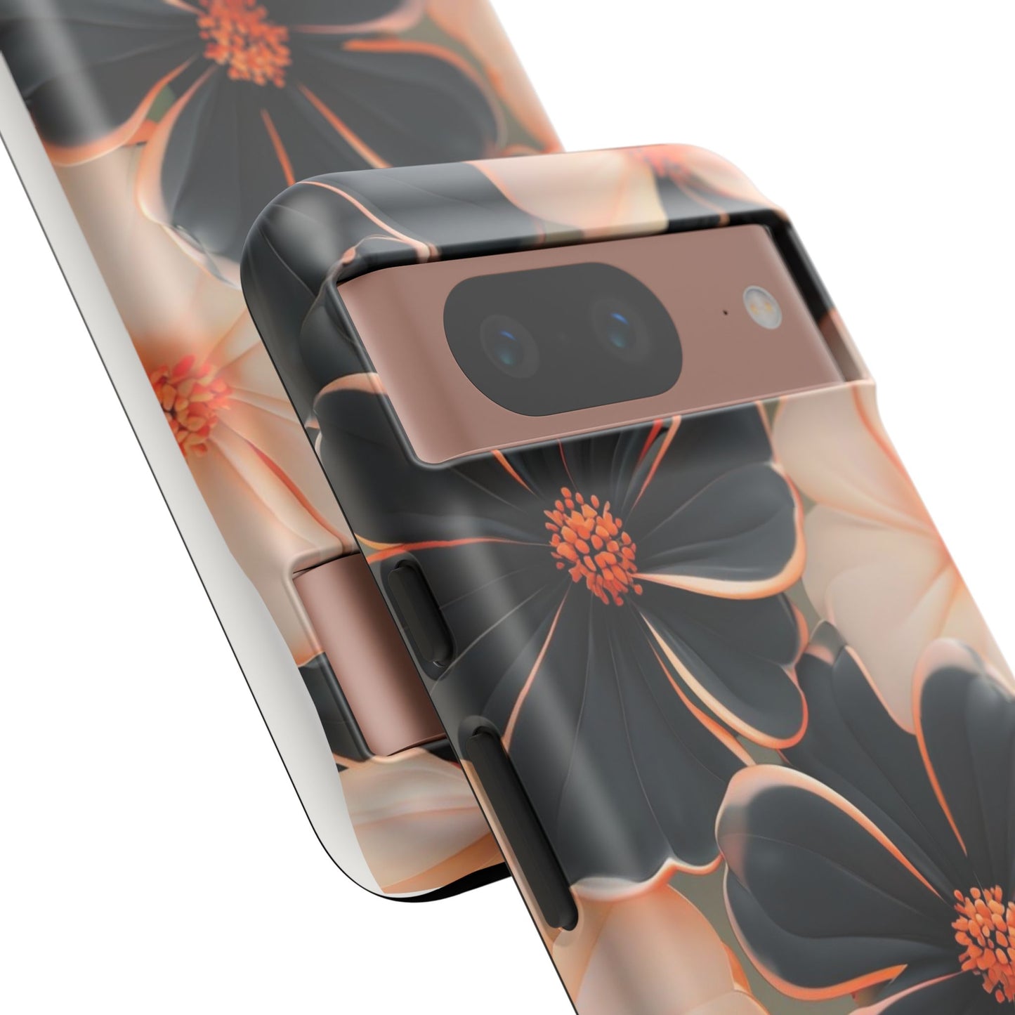Elegant Black & Peach Floral - Phone Case