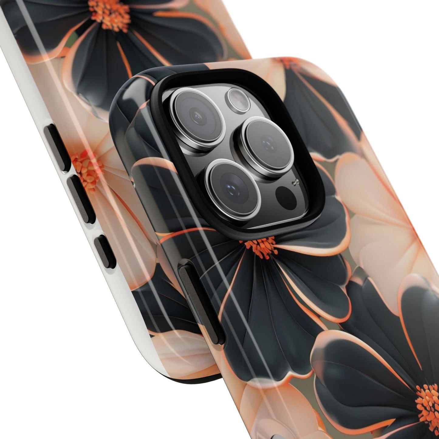 Elegant Black & Peach Floral - Phone Case