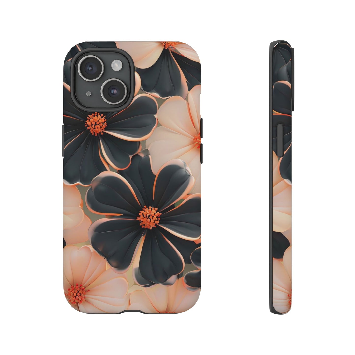 Elegant Black & Peach Floral - Phone Case