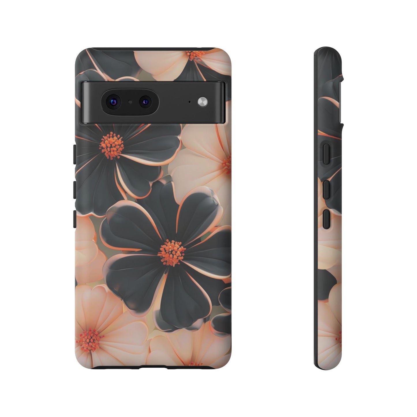 Elegant Black & Peach Floral - Phone Case