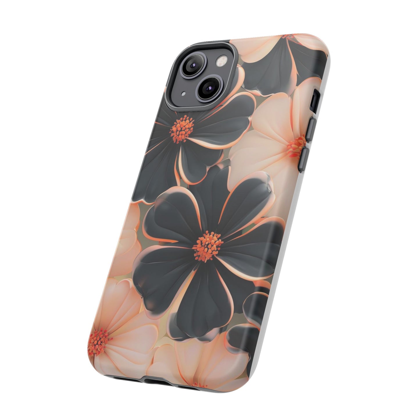 Elegant Black & Peach Floral - Phone Case