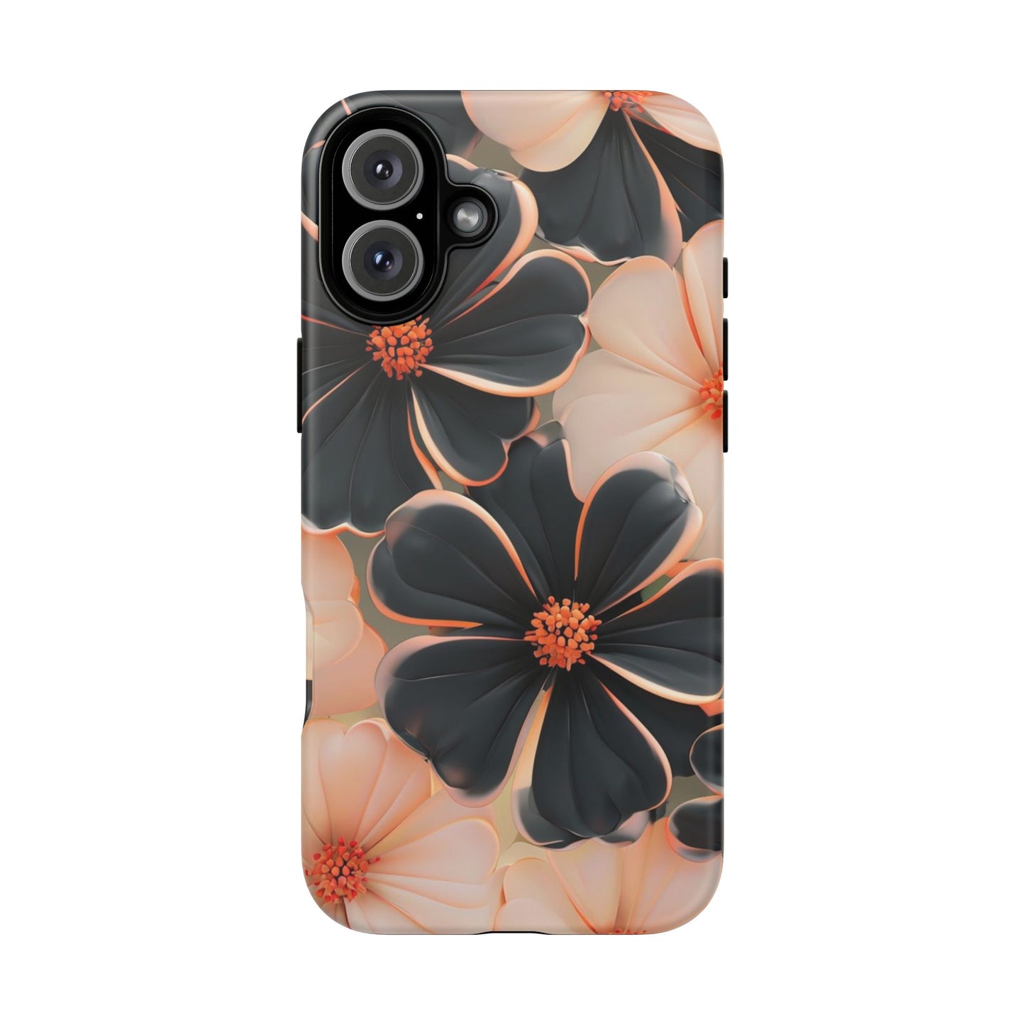 Elegant Black & Peach Floral - Phone Case