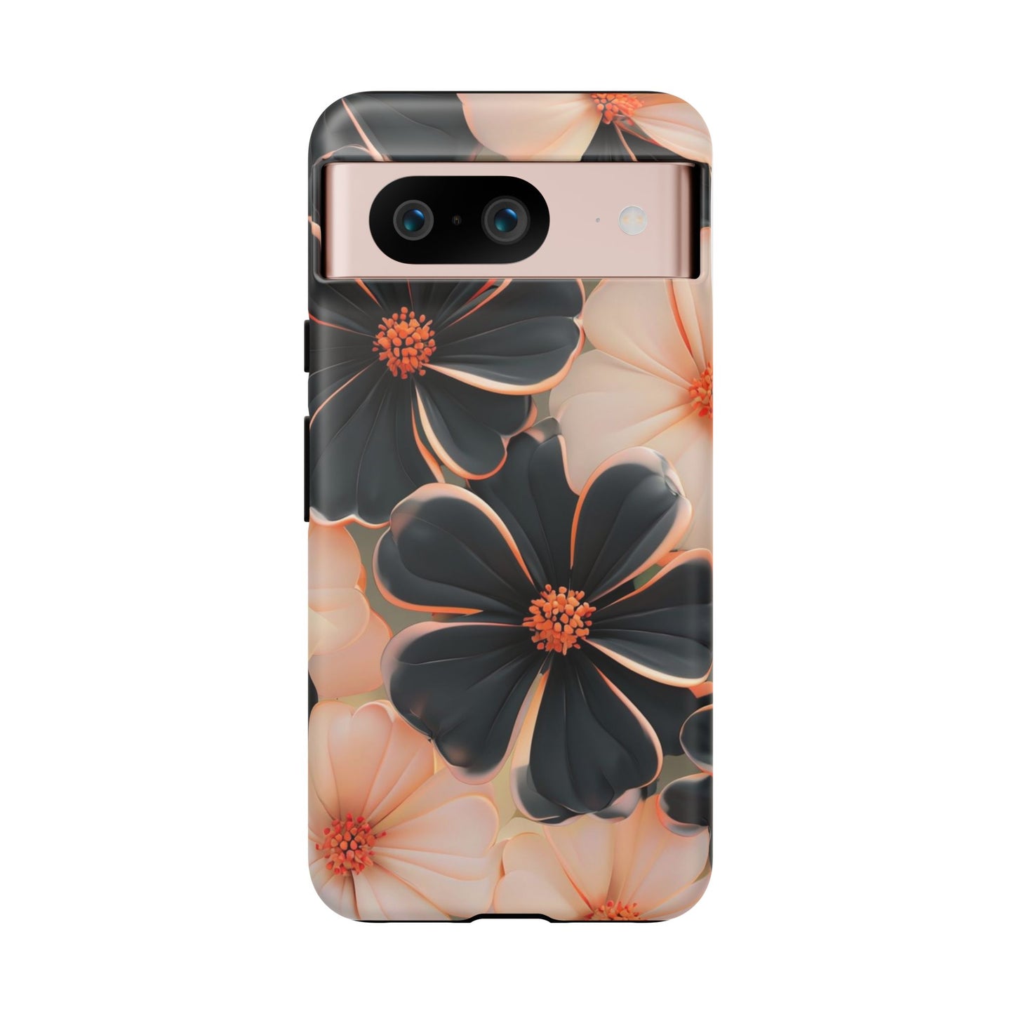 Elegant Black & Peach Floral - Phone Case