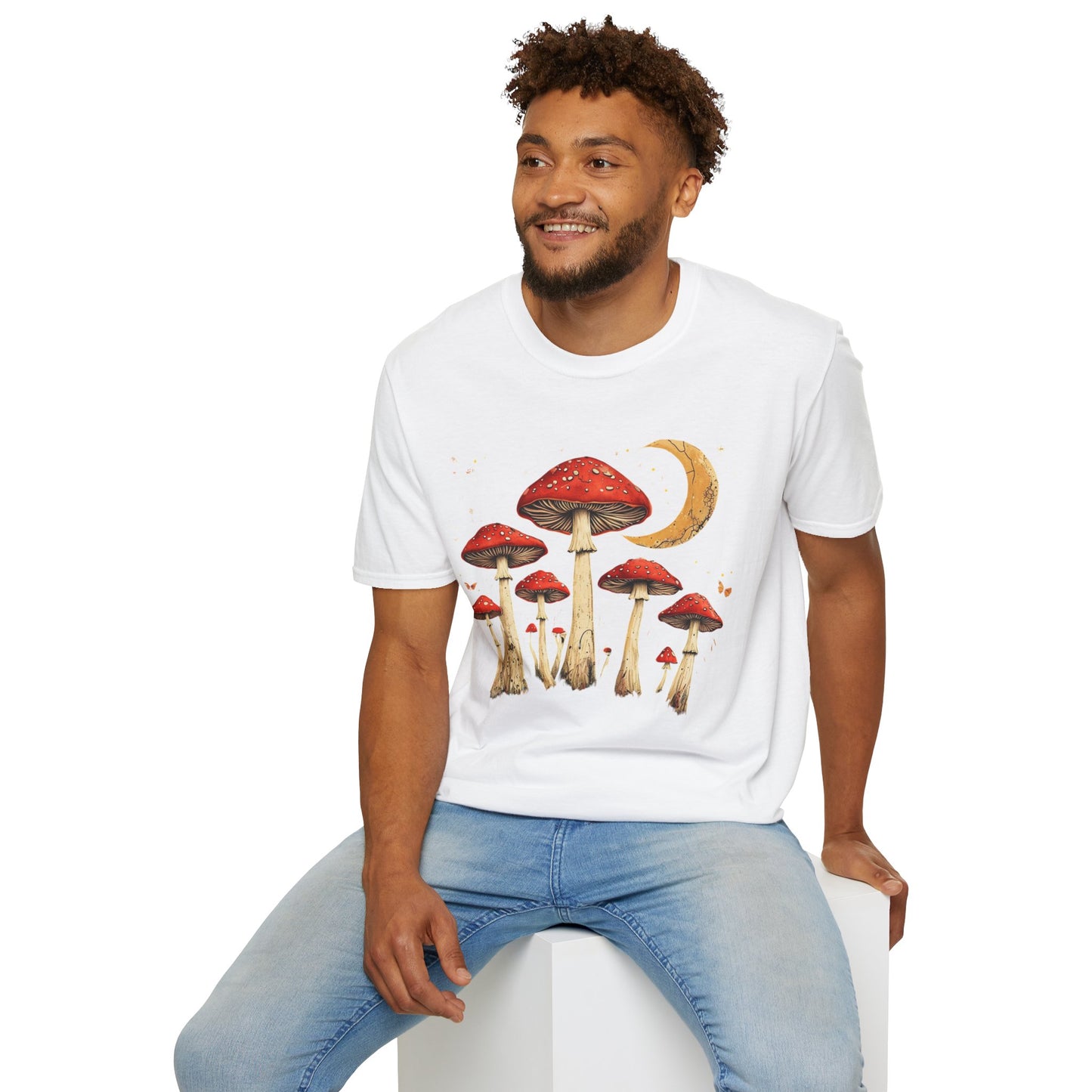 Whimsical Mushroom Moon - Unisex Softstyle T-Shirt