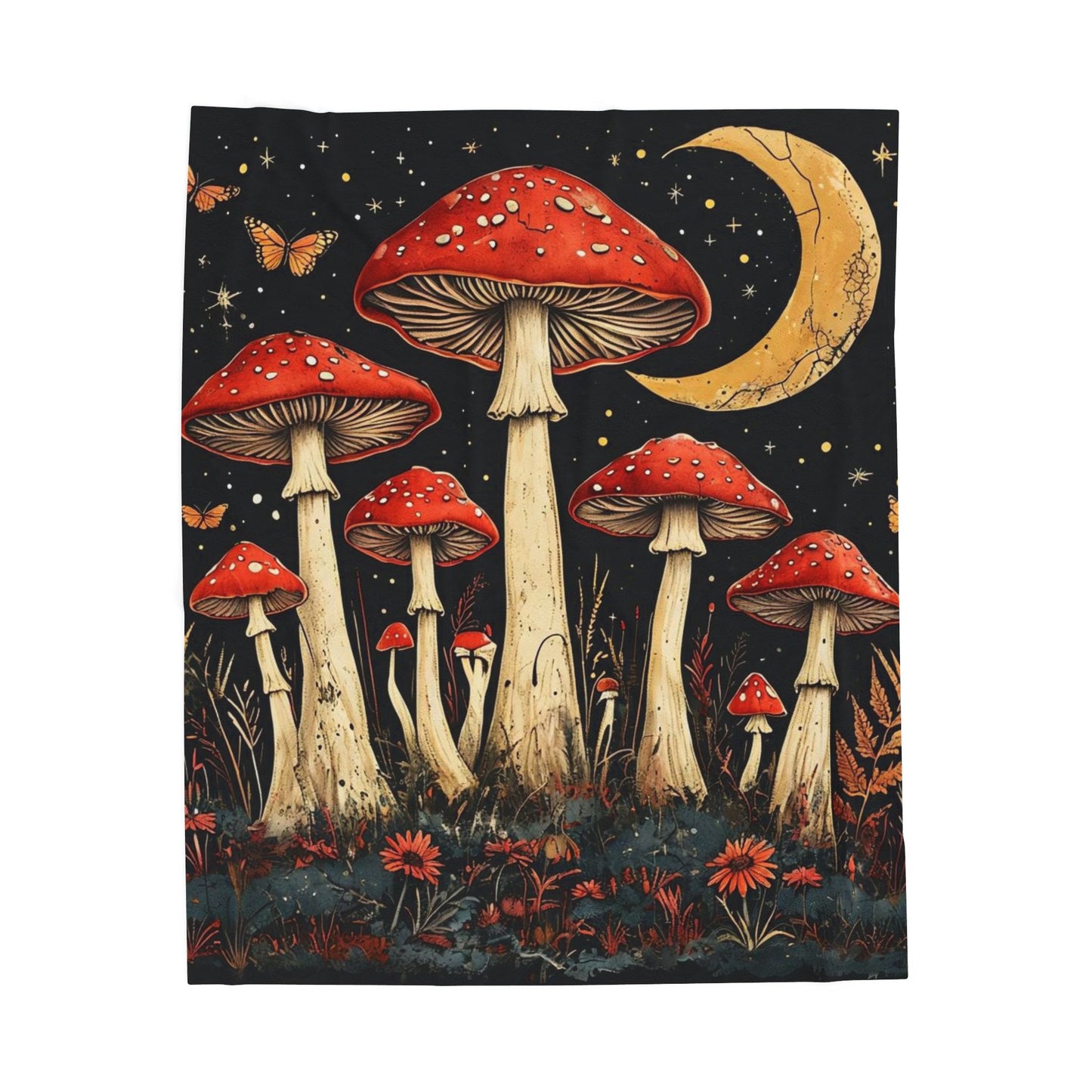 Boho Mushroom Moon - Velveteen Plush Blanket