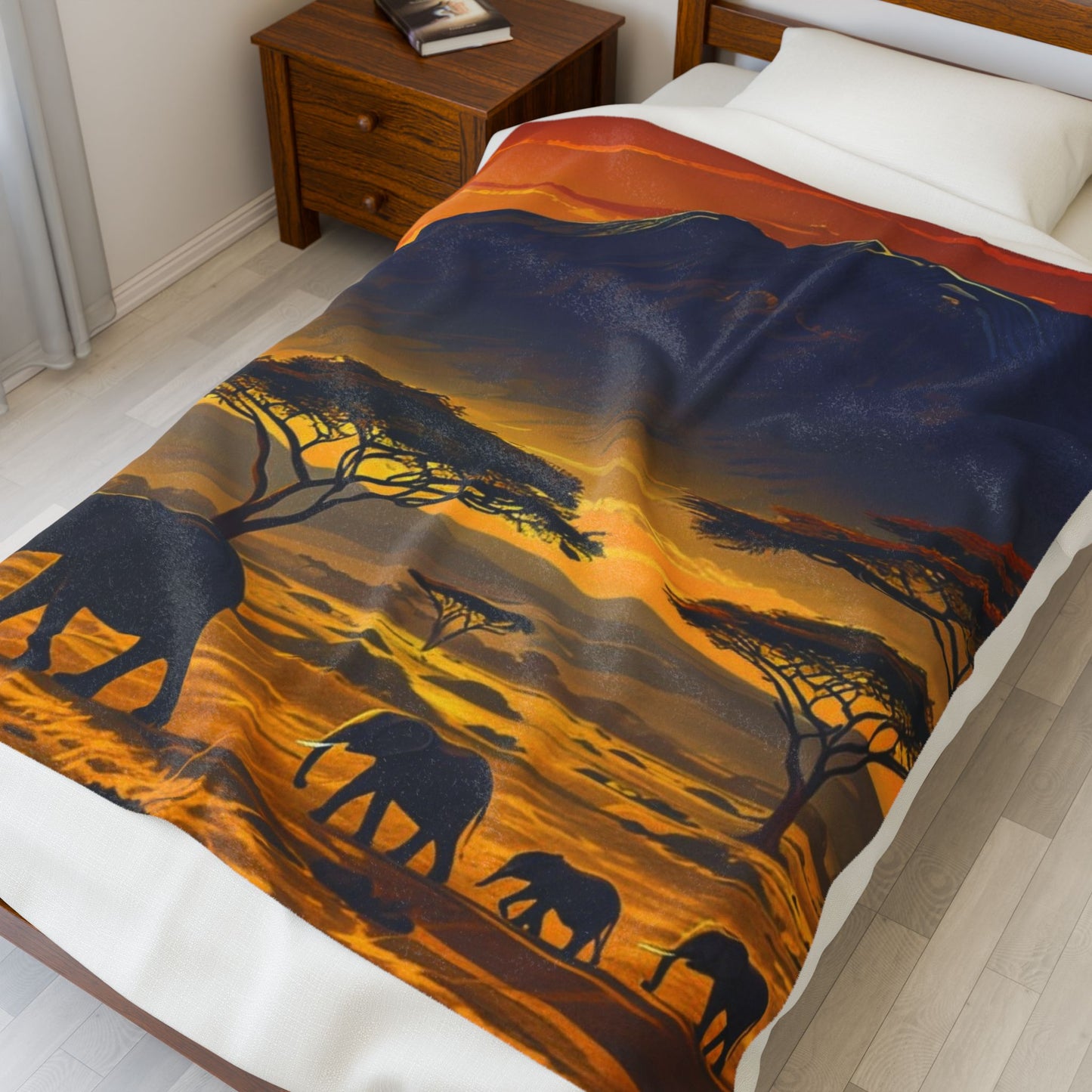 African Safari Sunset - Velveteen Plush Blanket